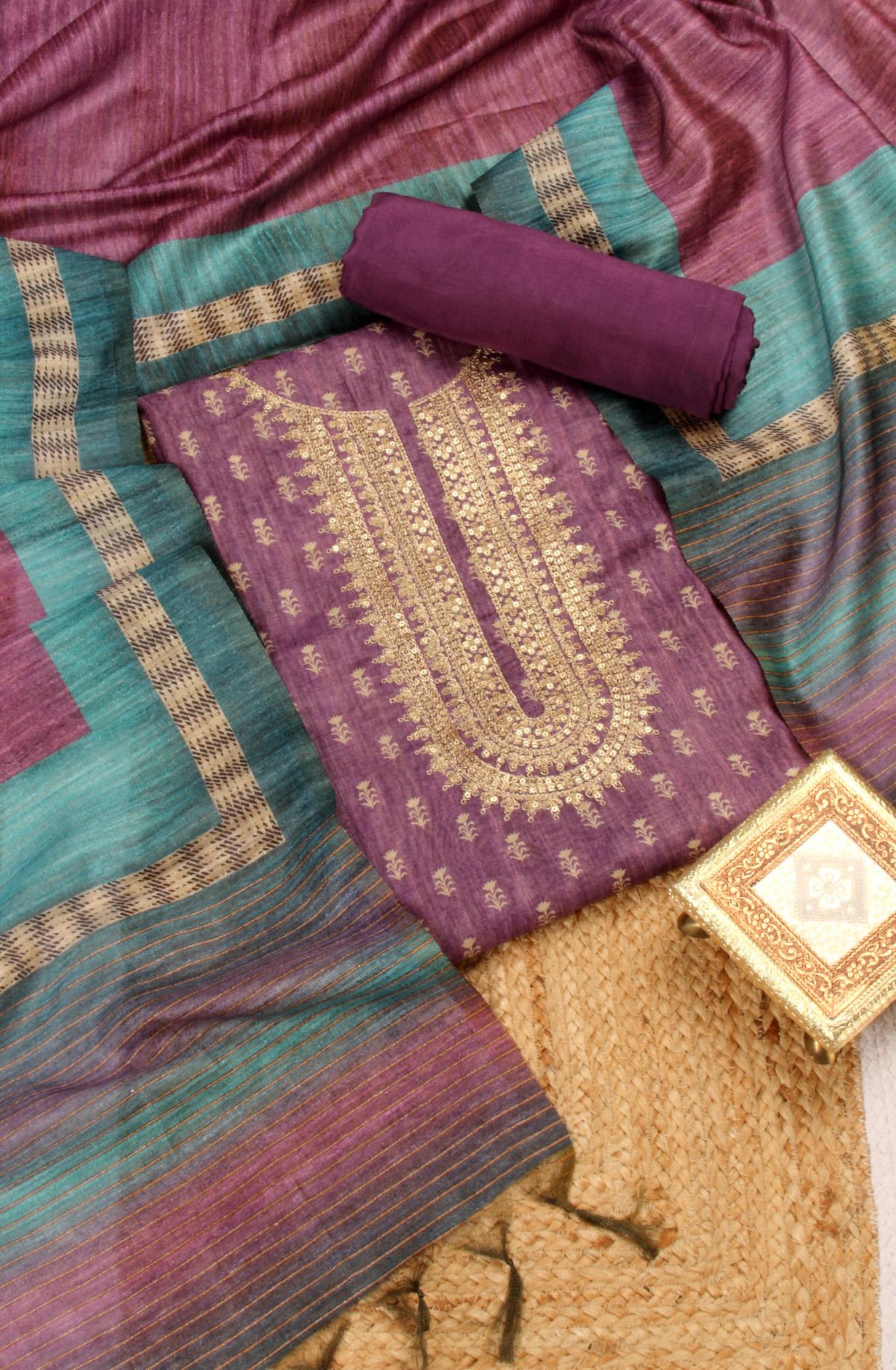Purple Chanderi Salwar Kameez with Beautiful Dupatta - 981-NK8B