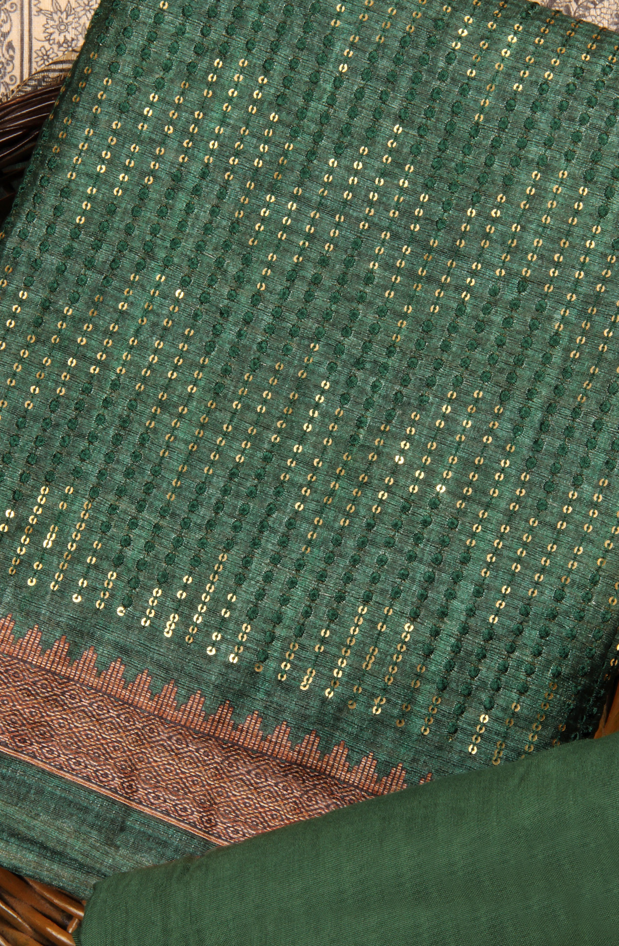 Bottle Green Silk Unstitched Salwar Kameez Festive Wear - 981-P11