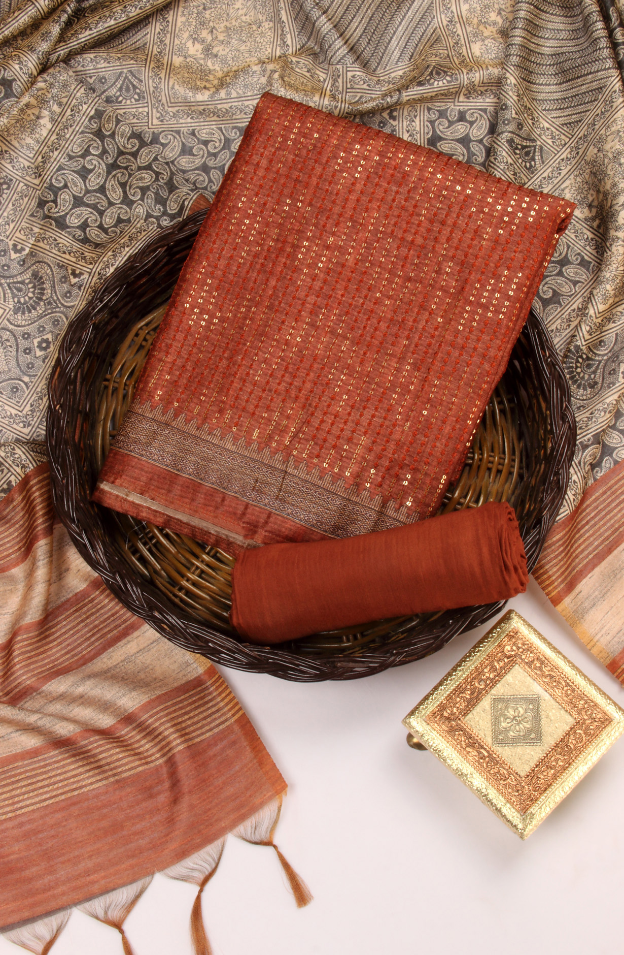 Rust Silk Unstitched Salwar Kameez Festive Wear - 981-P11A