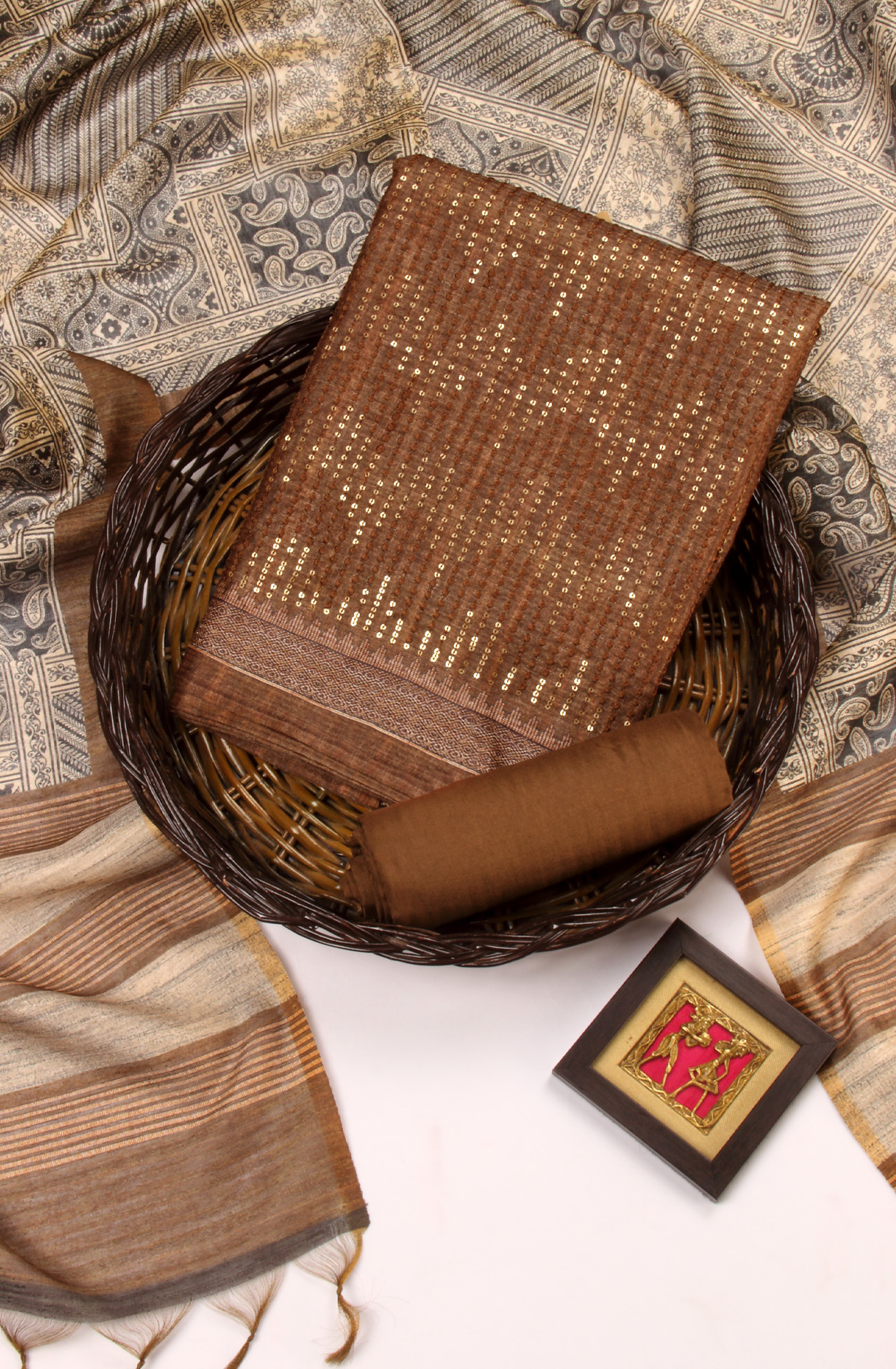 Mehndi Green Silk Unstitched Salwar Kameez Festive Wear - 981-P11B