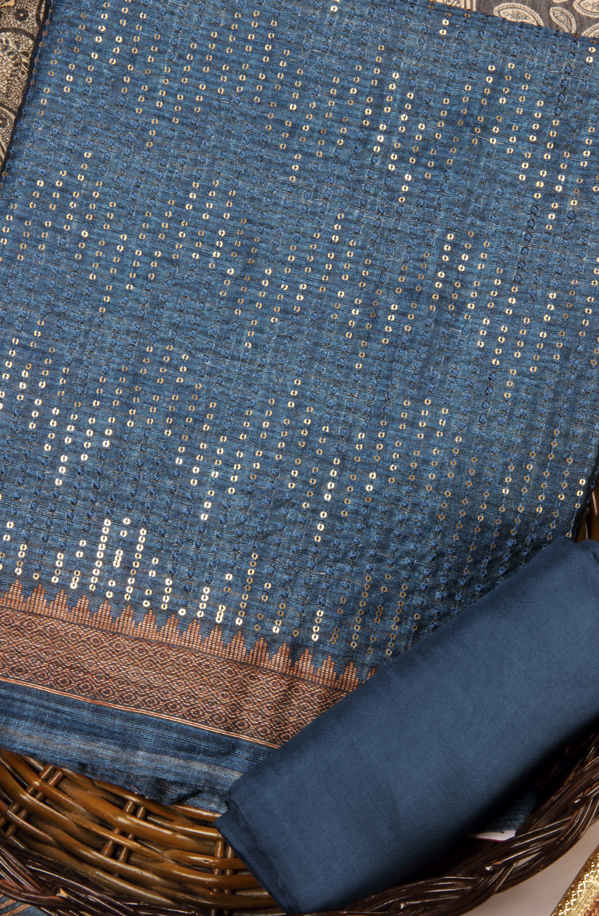 Blue Silk Unstitched Salwar Kameez Festive Wear - 981-P11C