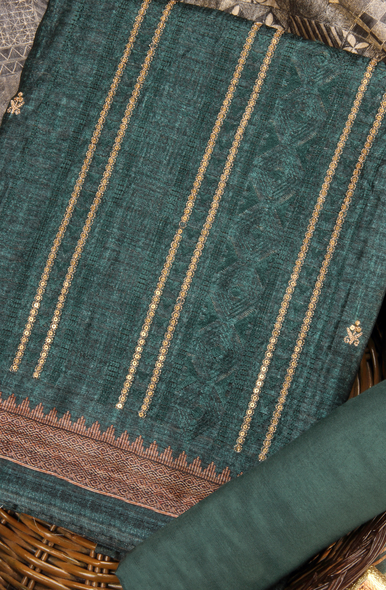 Bottle Green Silk Unstitched Salwar Suit Festive Wear - 981-P9