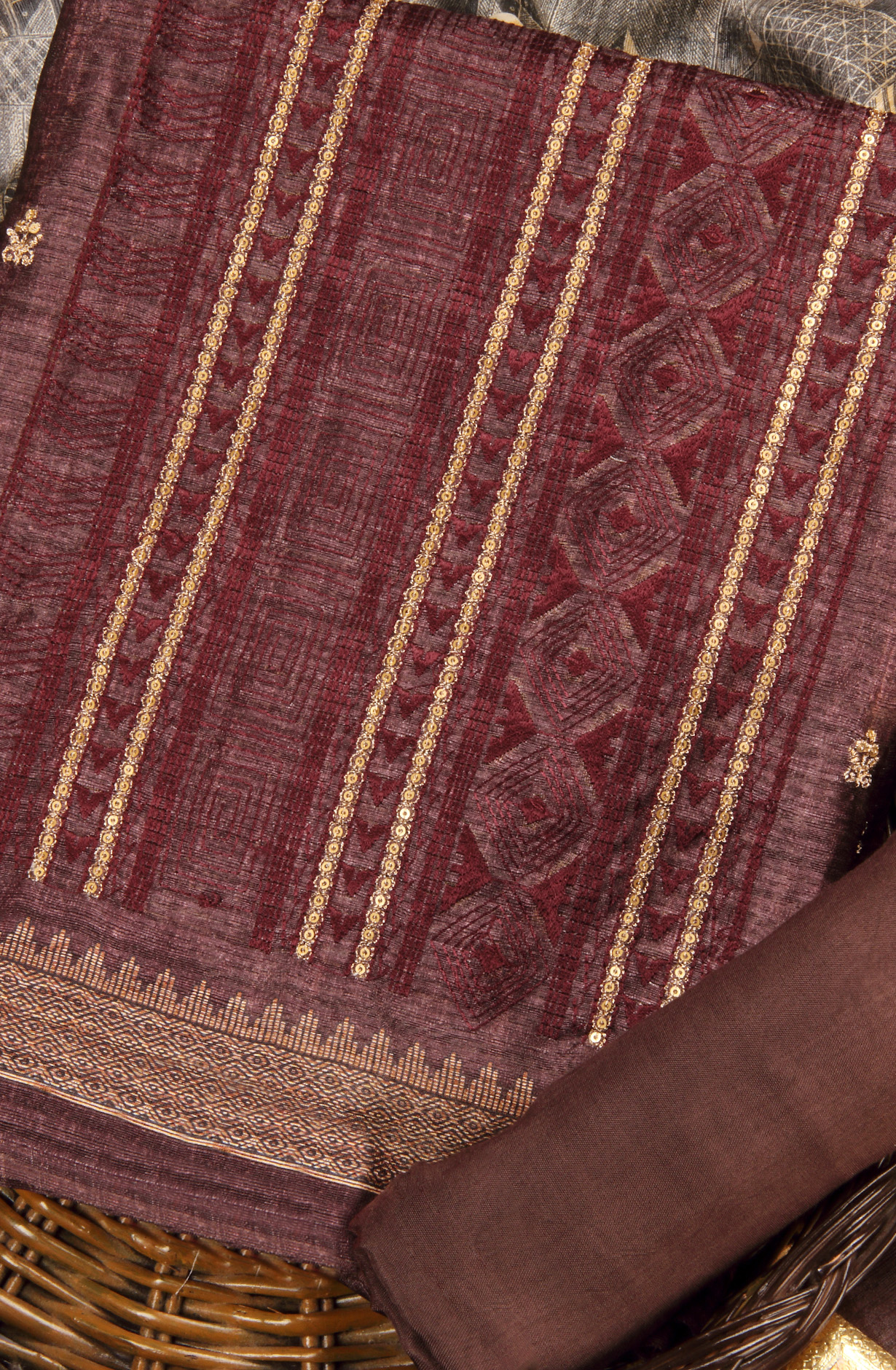 Coffee Silk Unstitched Salwar Suit Festive Wear - 981-P9A