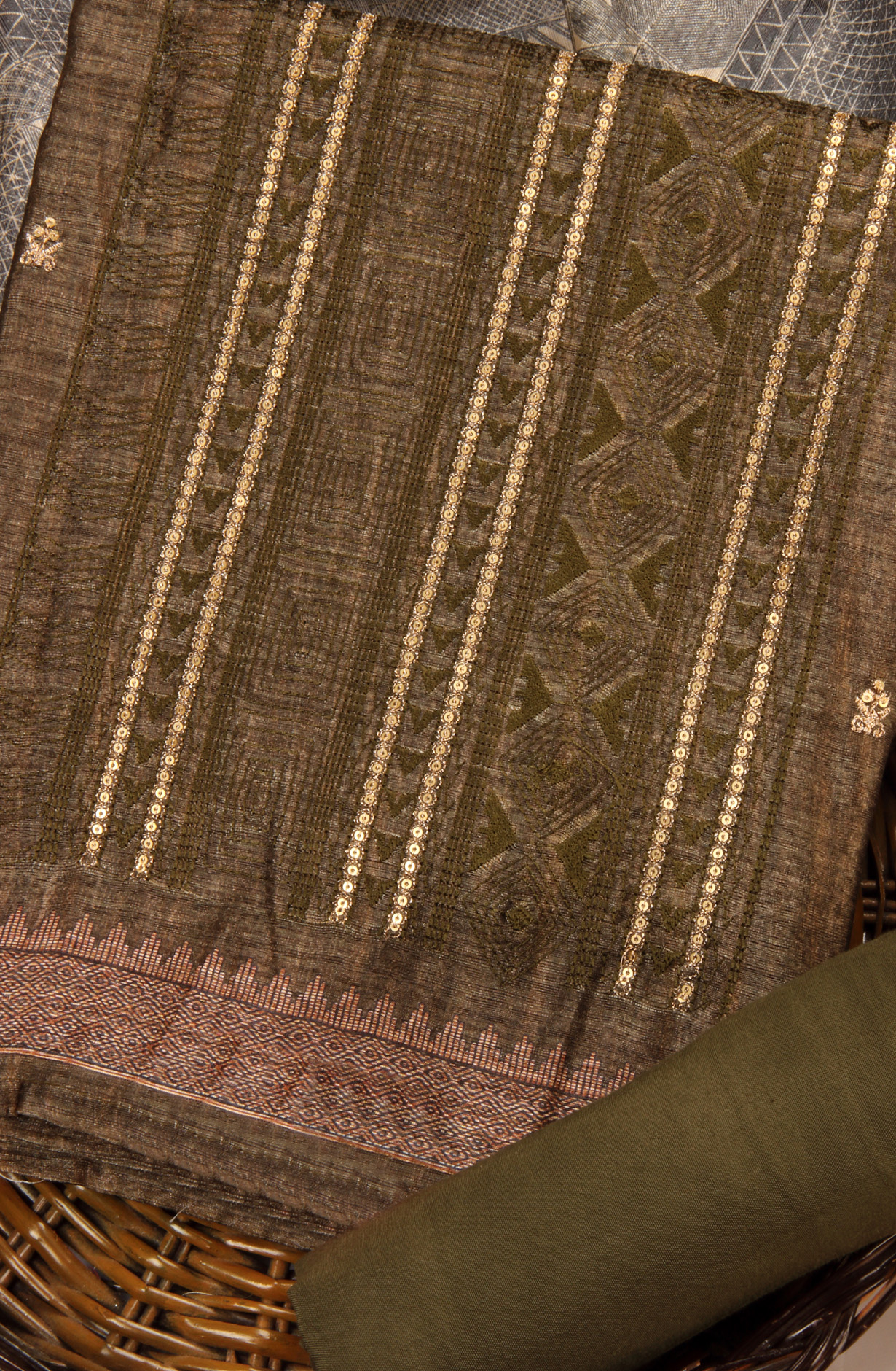 Olive Green Silk Unstitched Salwar Suit Festive Wear - 981-P9B