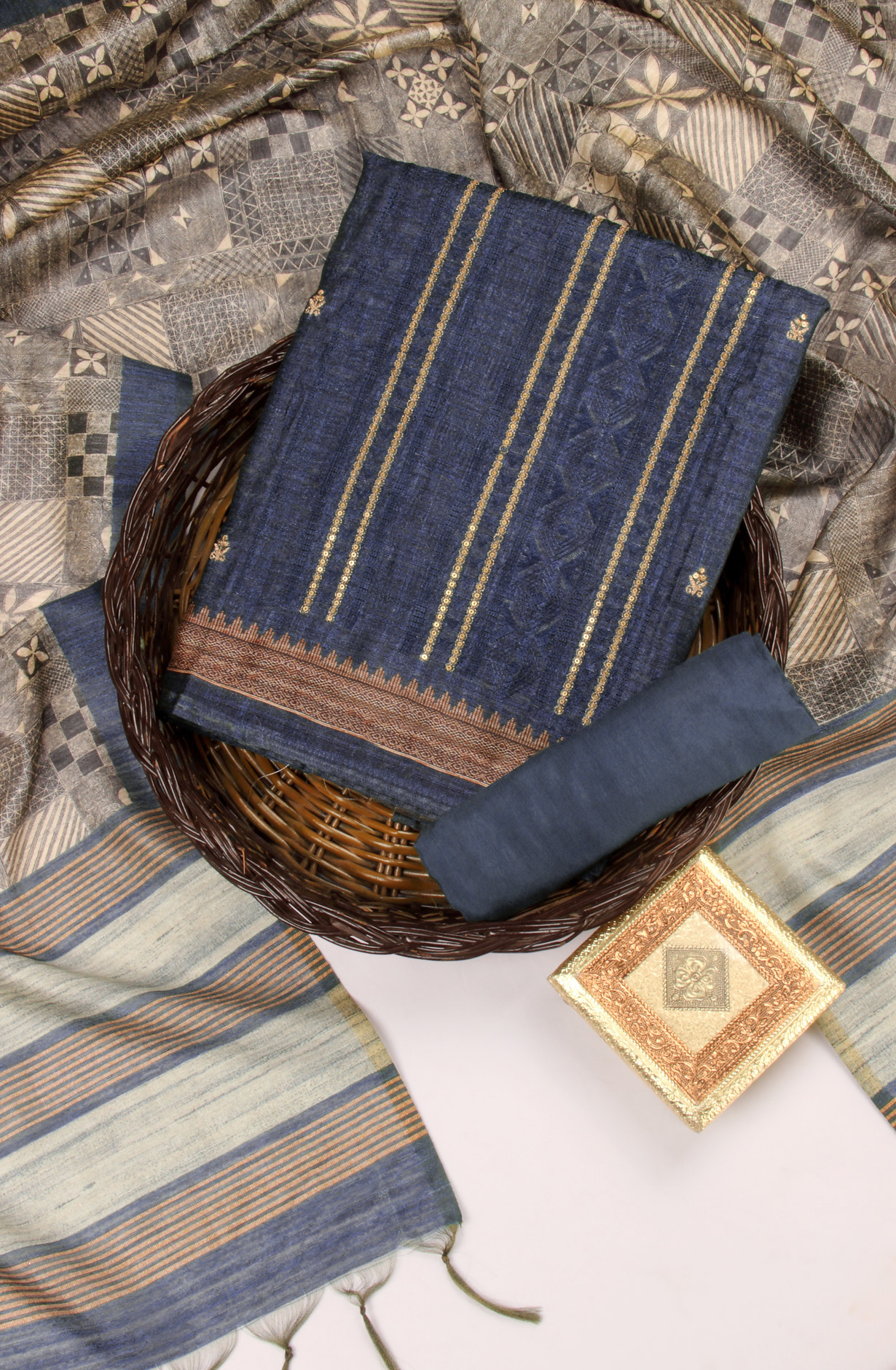 Blue Silk Unstitched Salwar Suit Festive Wear - 981-P9C