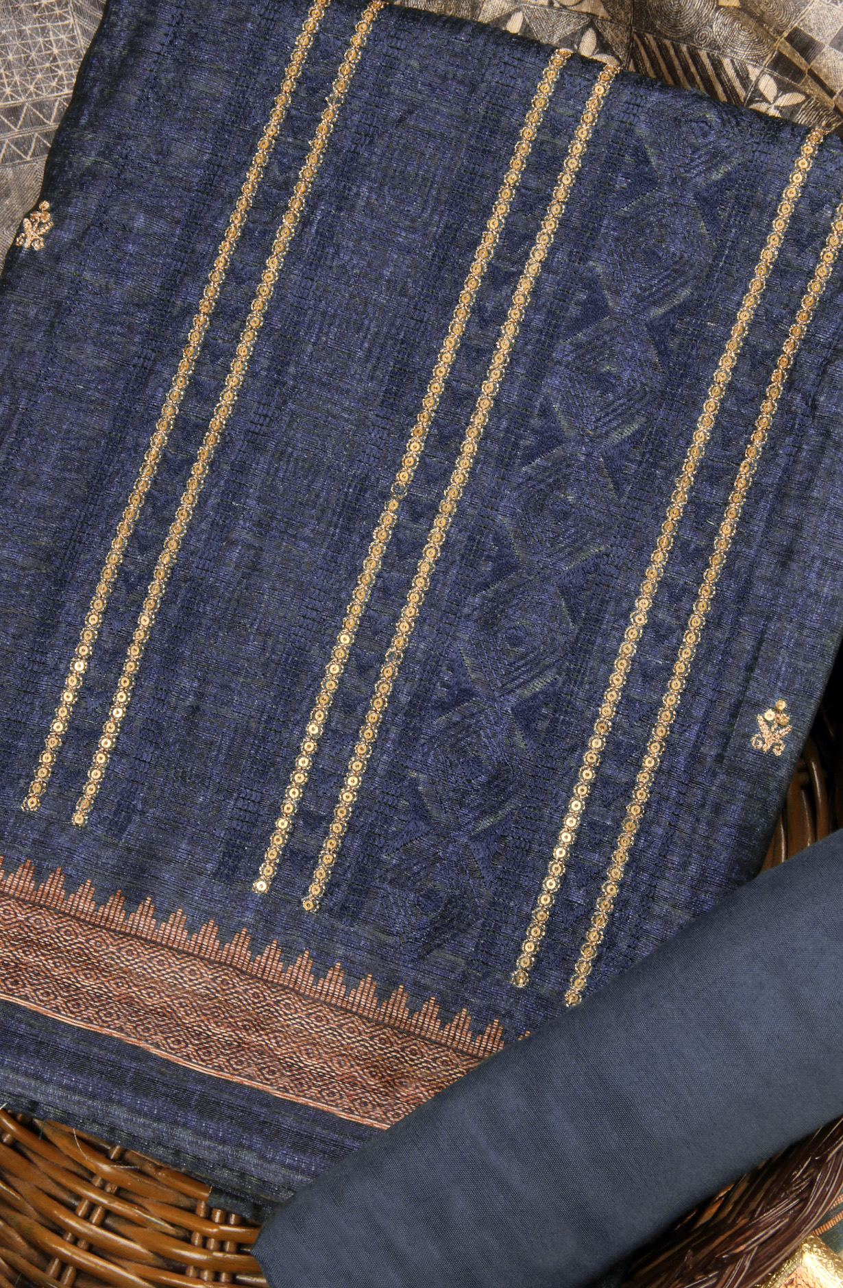 Blue Silk Unstitched Salwar Suit Festive Wear - 981-P9C