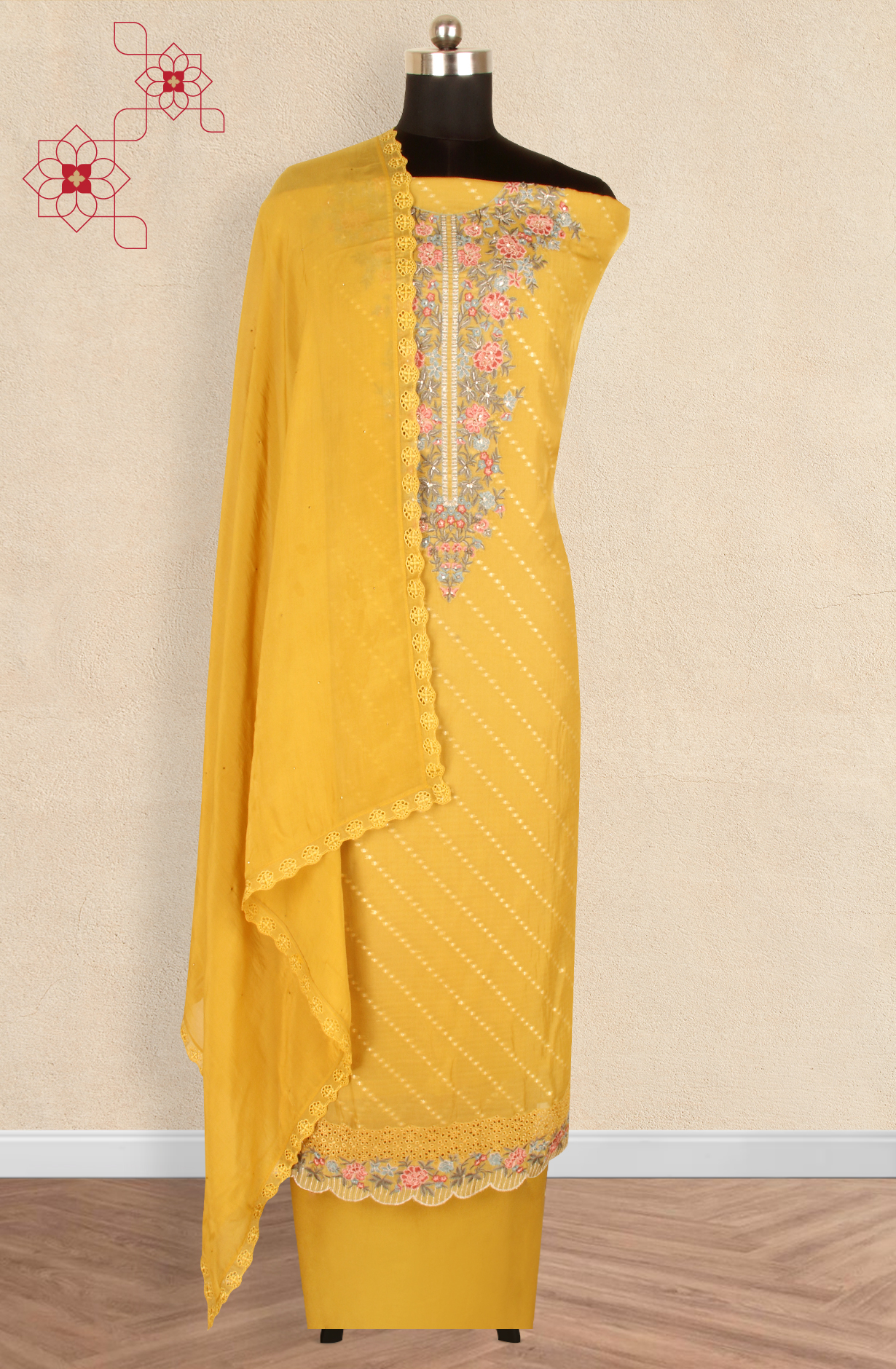 Mustard Designer Organza Unstitched Salwar Kameez - SMPL-05