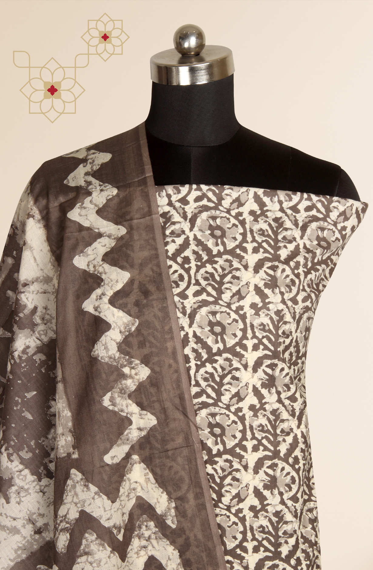 Beige Cotton Printed Unstitched Salwar Suit - 983-3458-10A