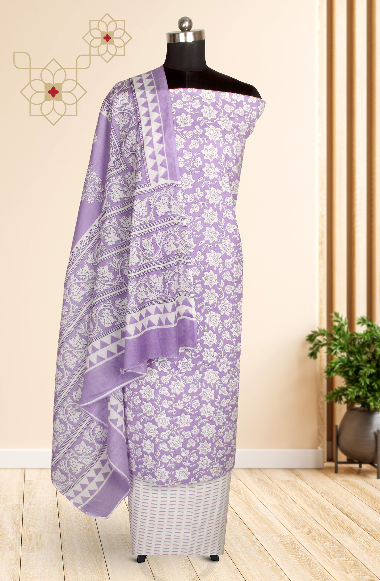 Lilac Cotton Printed Unstitched Salwar Suit - 983-3458-7A