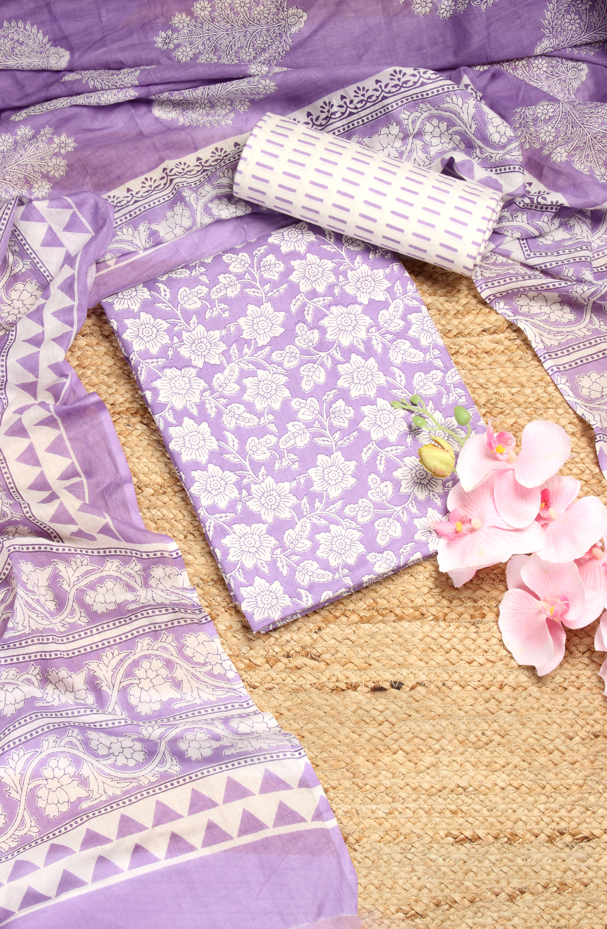 Lilac Cotton Printed Unstitched Salwar Suit - 983-3458-7A