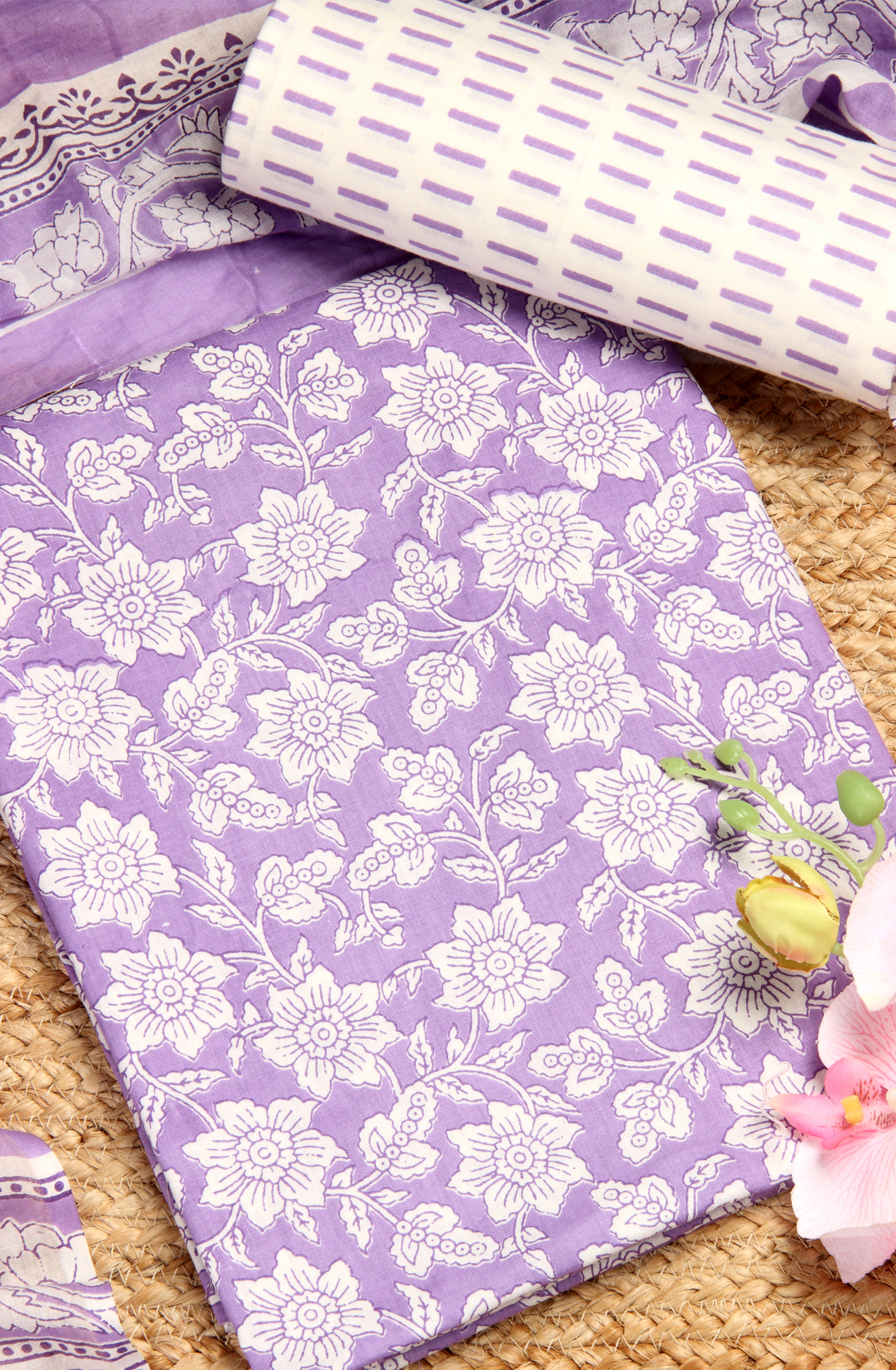 Lilac Cotton Printed Unstitched Salwar Suit - 983-3458-7A