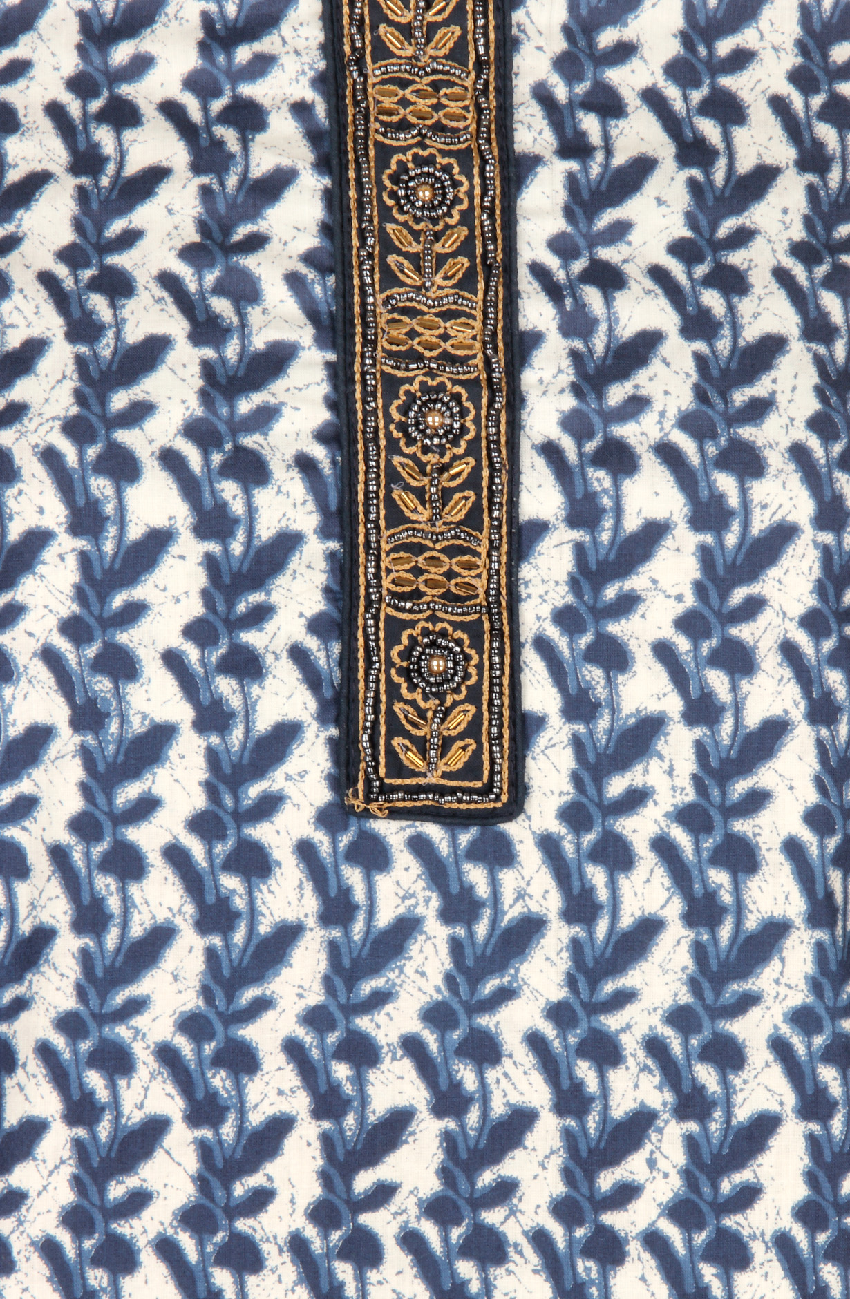 Blue and White Cotton Printed Unstitched Salwar Kameez - 983-3491-1A