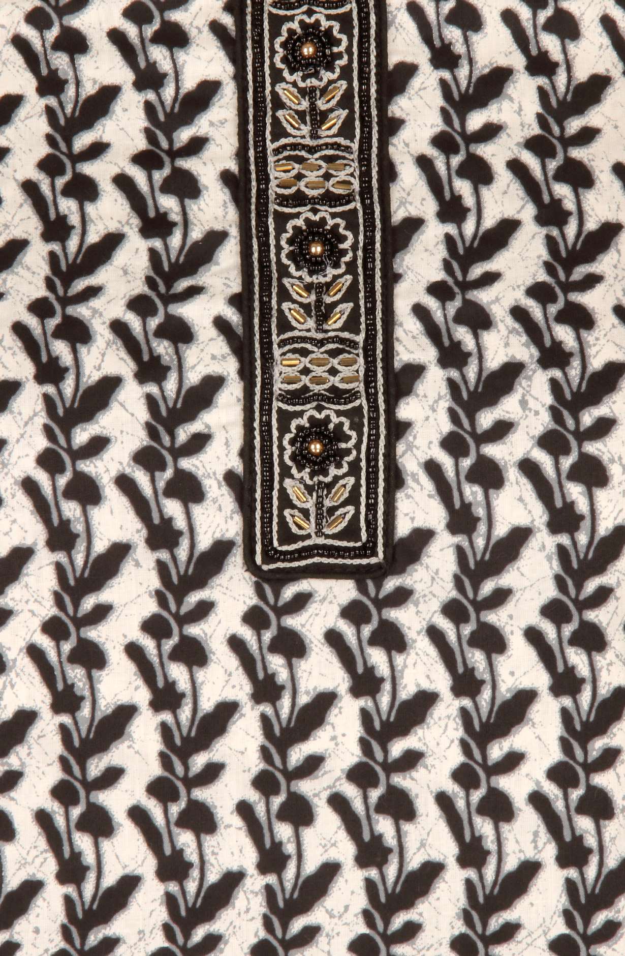 Black and White Cotton Printed Unstitched Salwar Kameez - 983-3491-1B