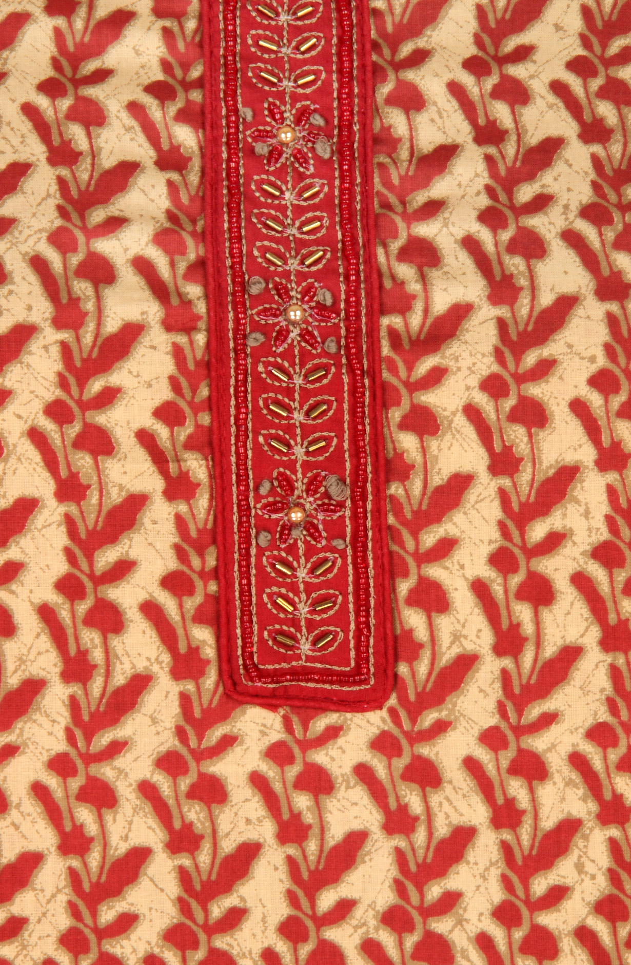 Beige and Maroon Cotton Printed Unstitched Salwar Kameez - 983-3491
