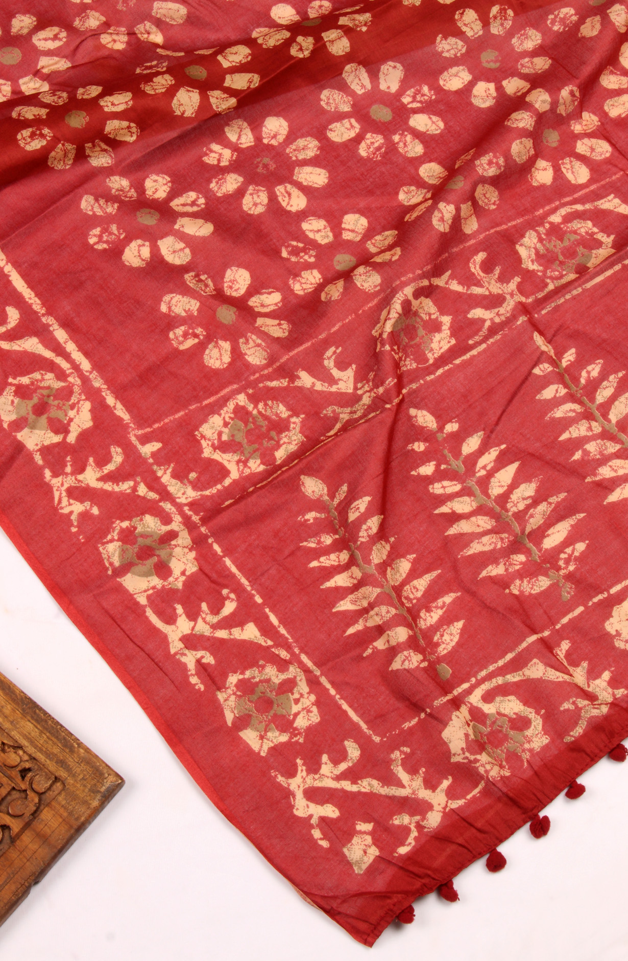 Beige and Maroon Cotton Printed Unstitched Salwar Kameez - 983-3491