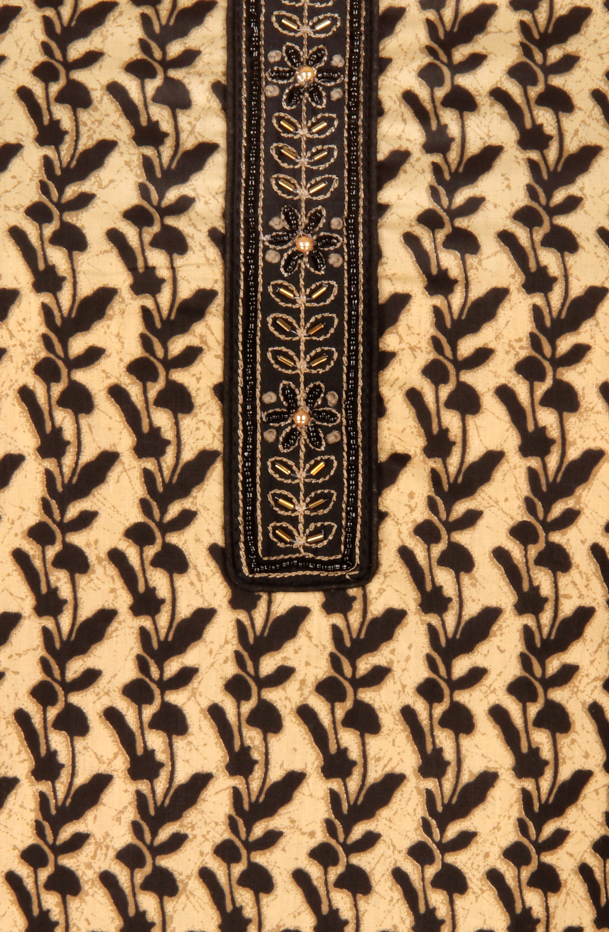 Beige and Black Cotton Printed Unstitched Salwar Kameez - 983-3491A