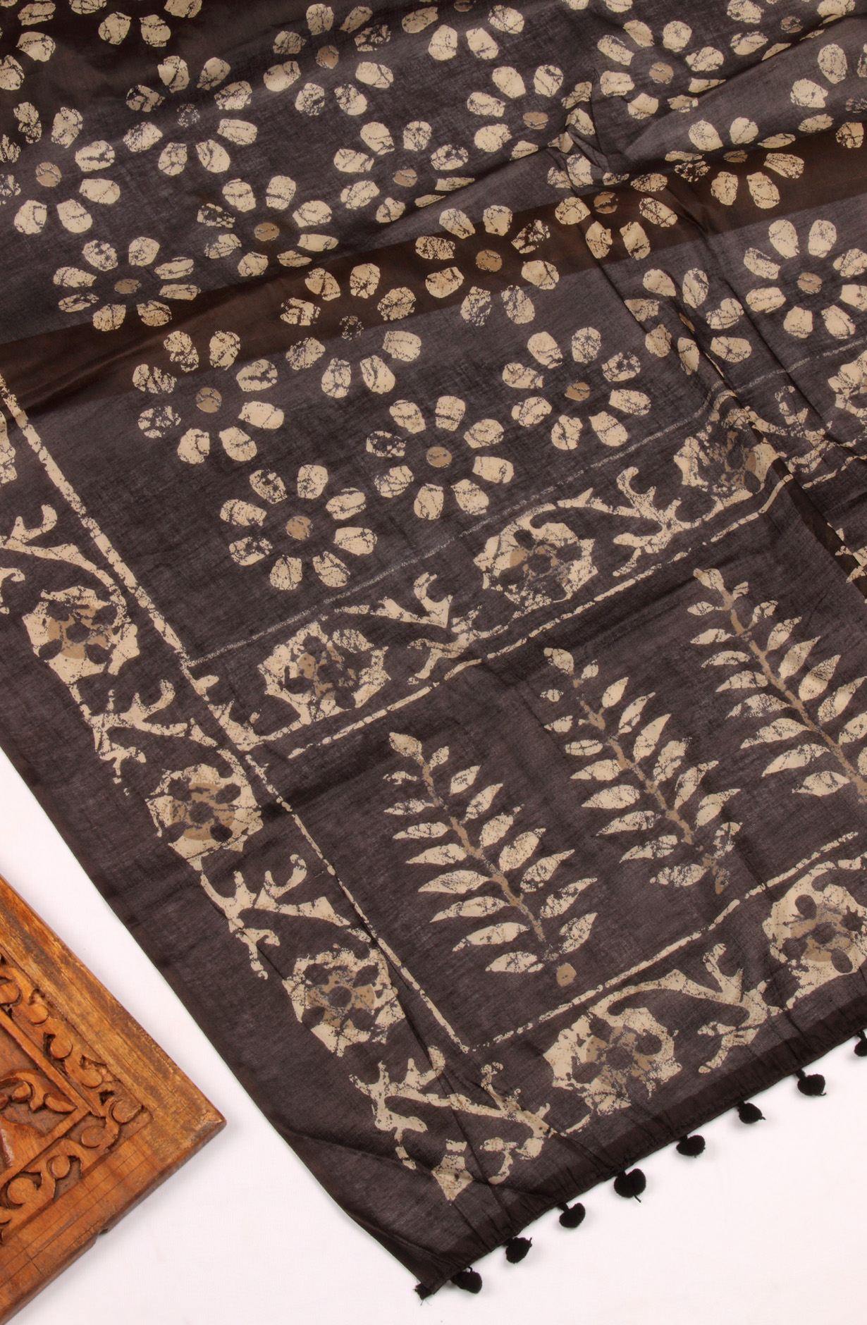 Beige and Black Cotton Printed Unstitched Salwar Kameez - 983-3491A