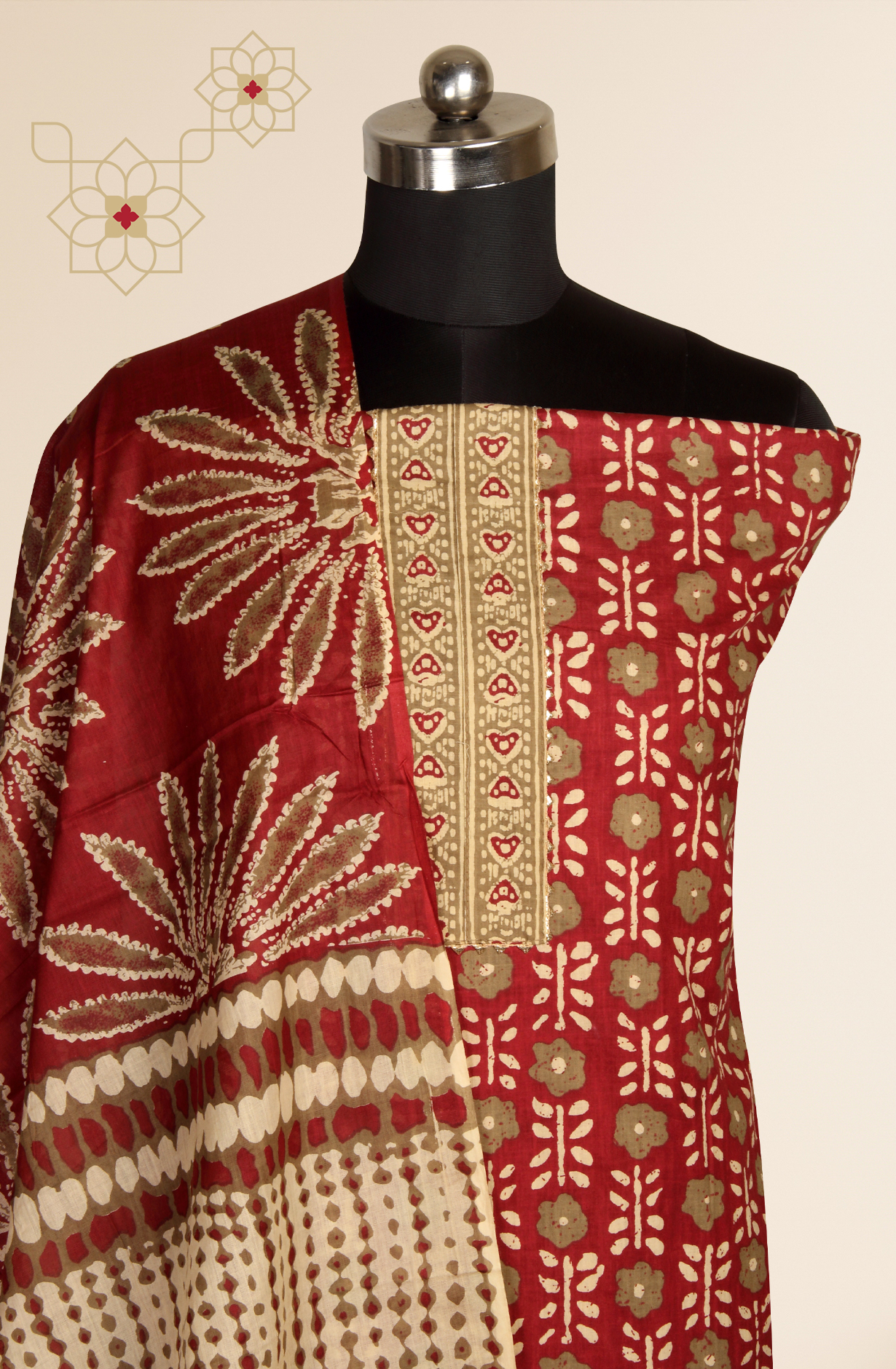 Maroon Cotton Printed Salwar Suit with Dupatta - 983-3508-14A