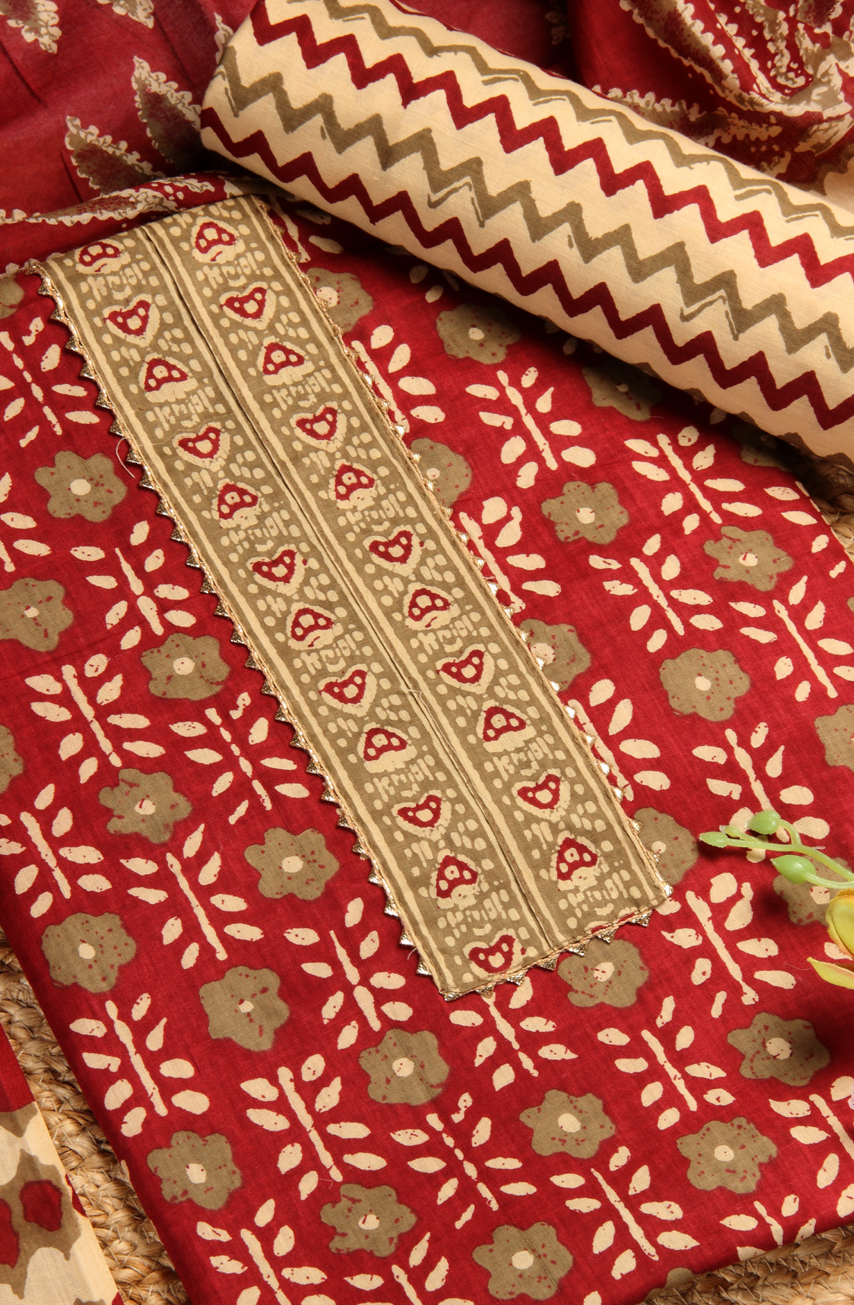 Maroon Cotton Printed Salwar Suit with Dupatta - 983-3508-14A