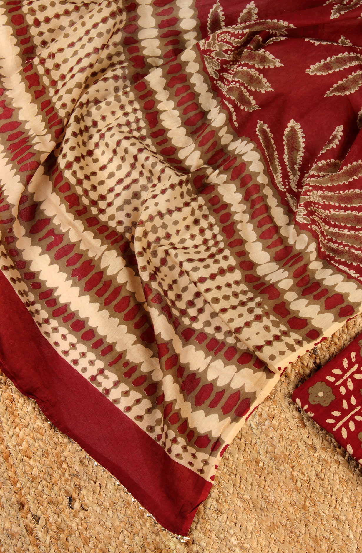 Maroon Cotton Printed Salwar Suit with Dupatta - 983-3508-14A