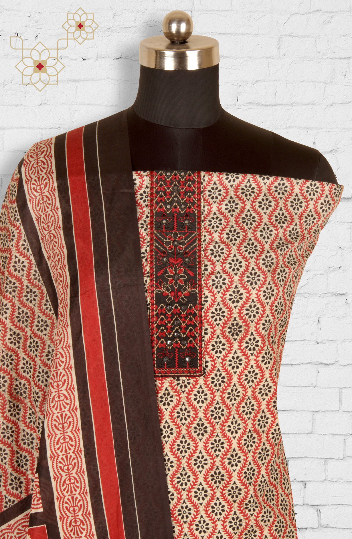 Multi-coloured Cotton Printed Salwar Suit with Dupatta - 983-3540