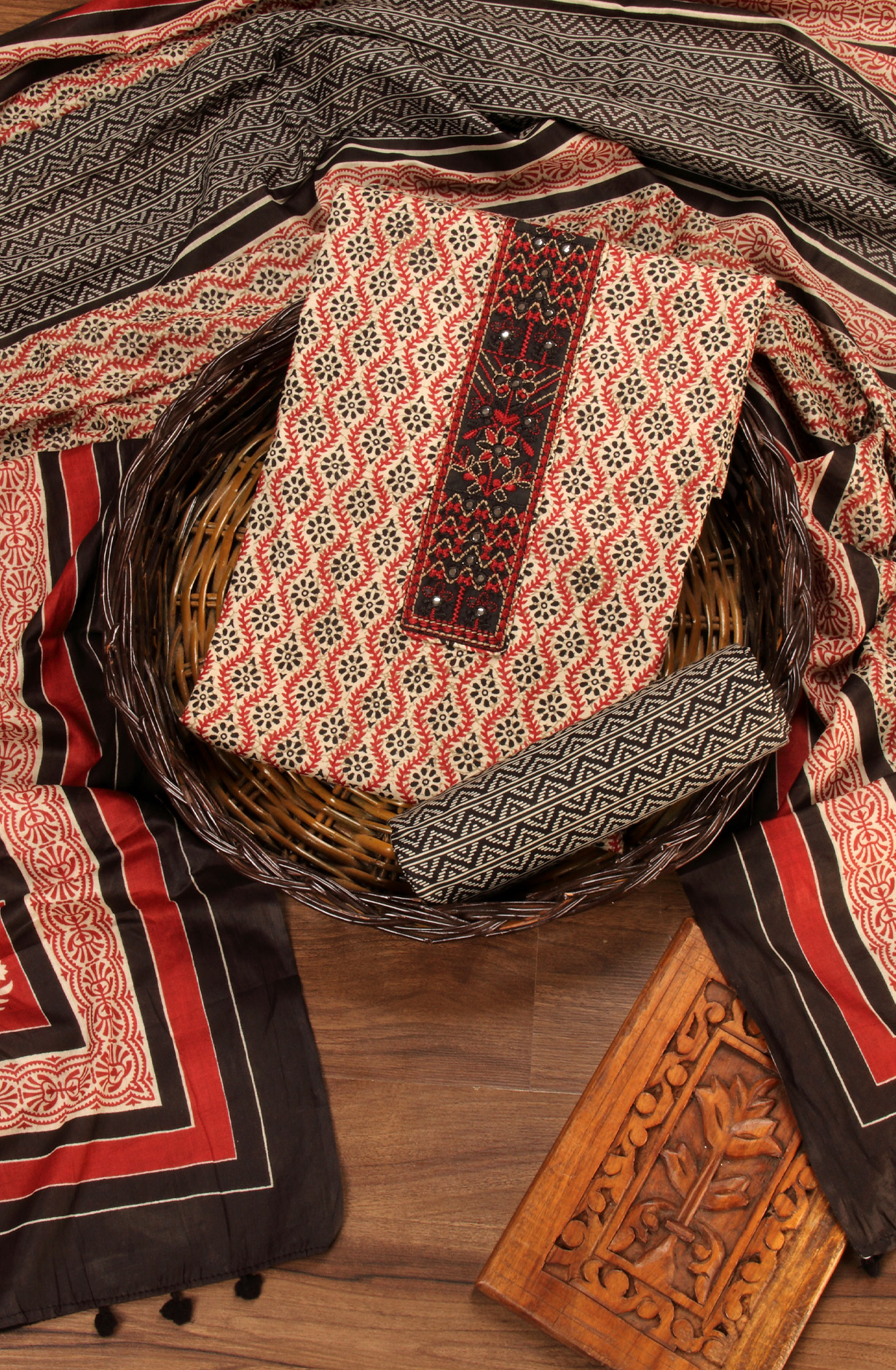 Multi-coloured Cotton Printed Salwar Suit with Dupatta - 983-3540