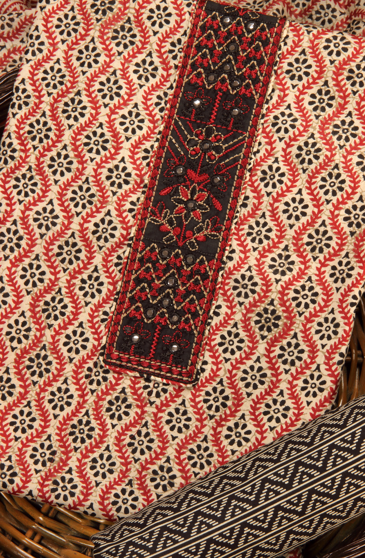 Multi-coloured Cotton Printed Salwar Suit with Dupatta - 983-3540