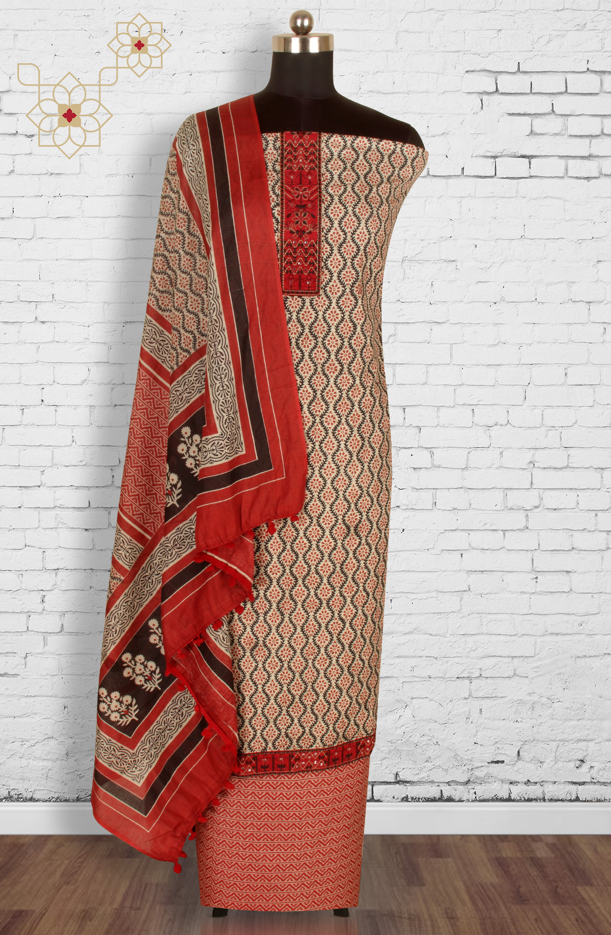 Multi-coloured Cotton Printed Salwar Kameez with Dupatta - 983-3540A