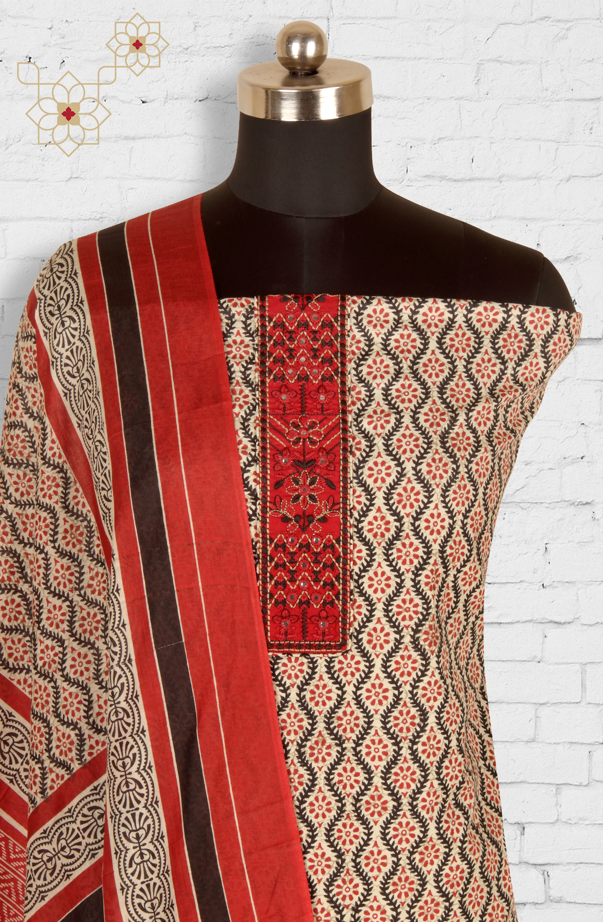 Multi-coloured Cotton Printed Salwar Kameez with Dupatta - 983-3540A