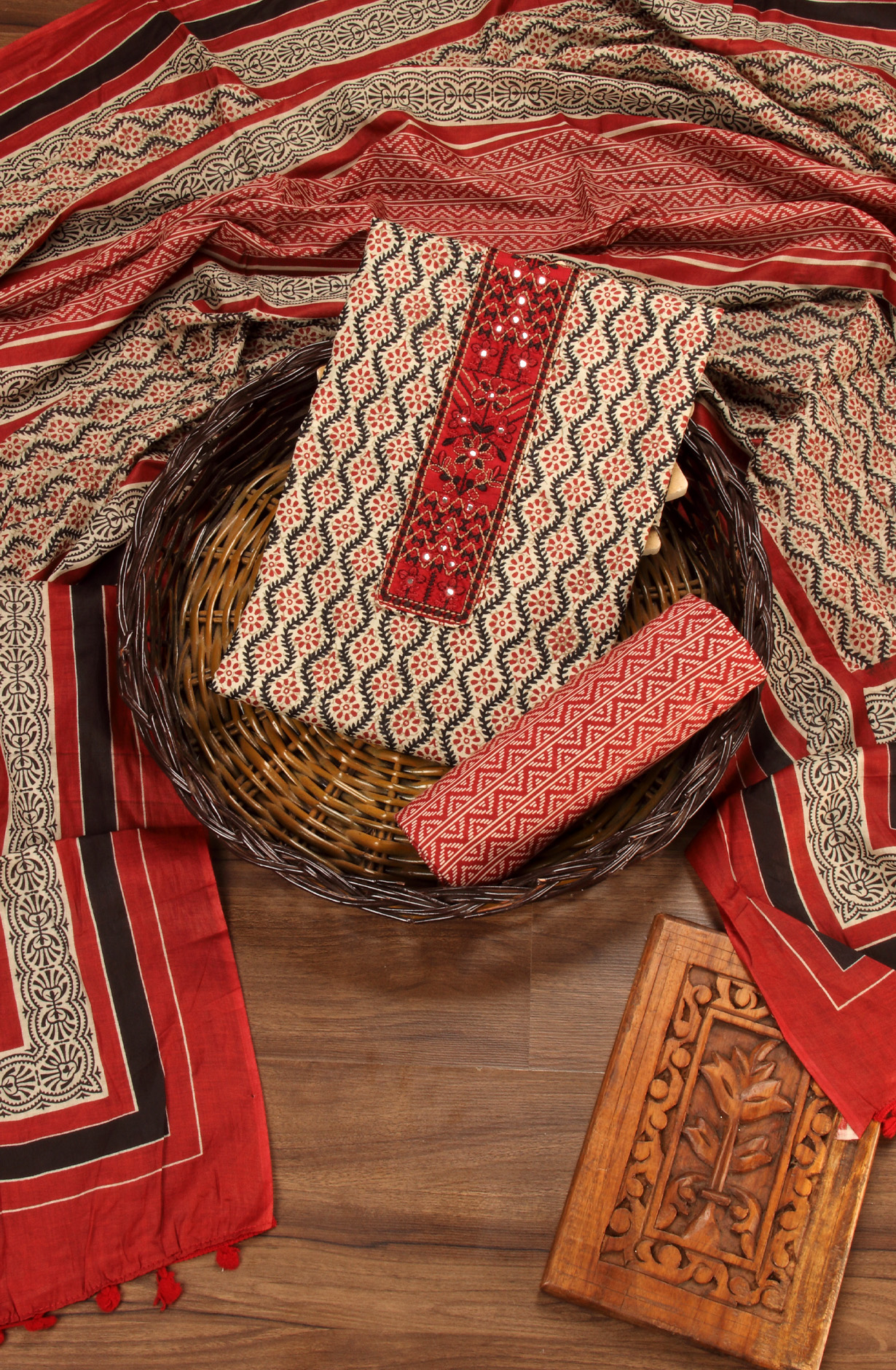 Multi-coloured Cotton Printed Salwar Kameez with Dupatta - 983-3540A