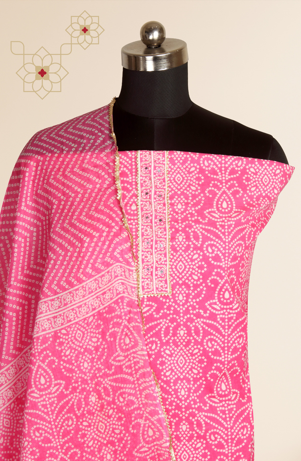 Pink Cotton Bandhej Print Salwar Suit with Dupatta - 983-3599-23B