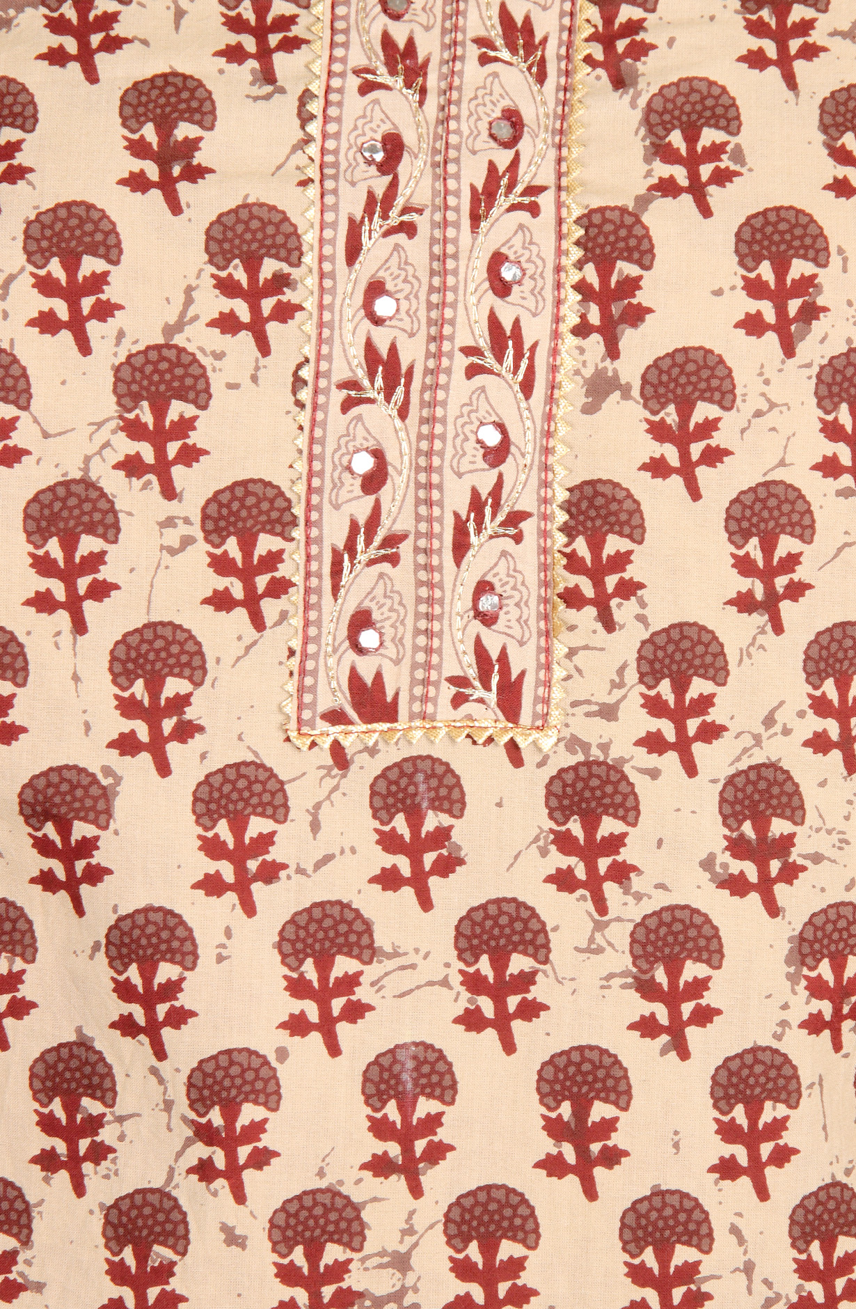 Beige and Maroon Cotton Print Salwar Suit - 983-3599-84B