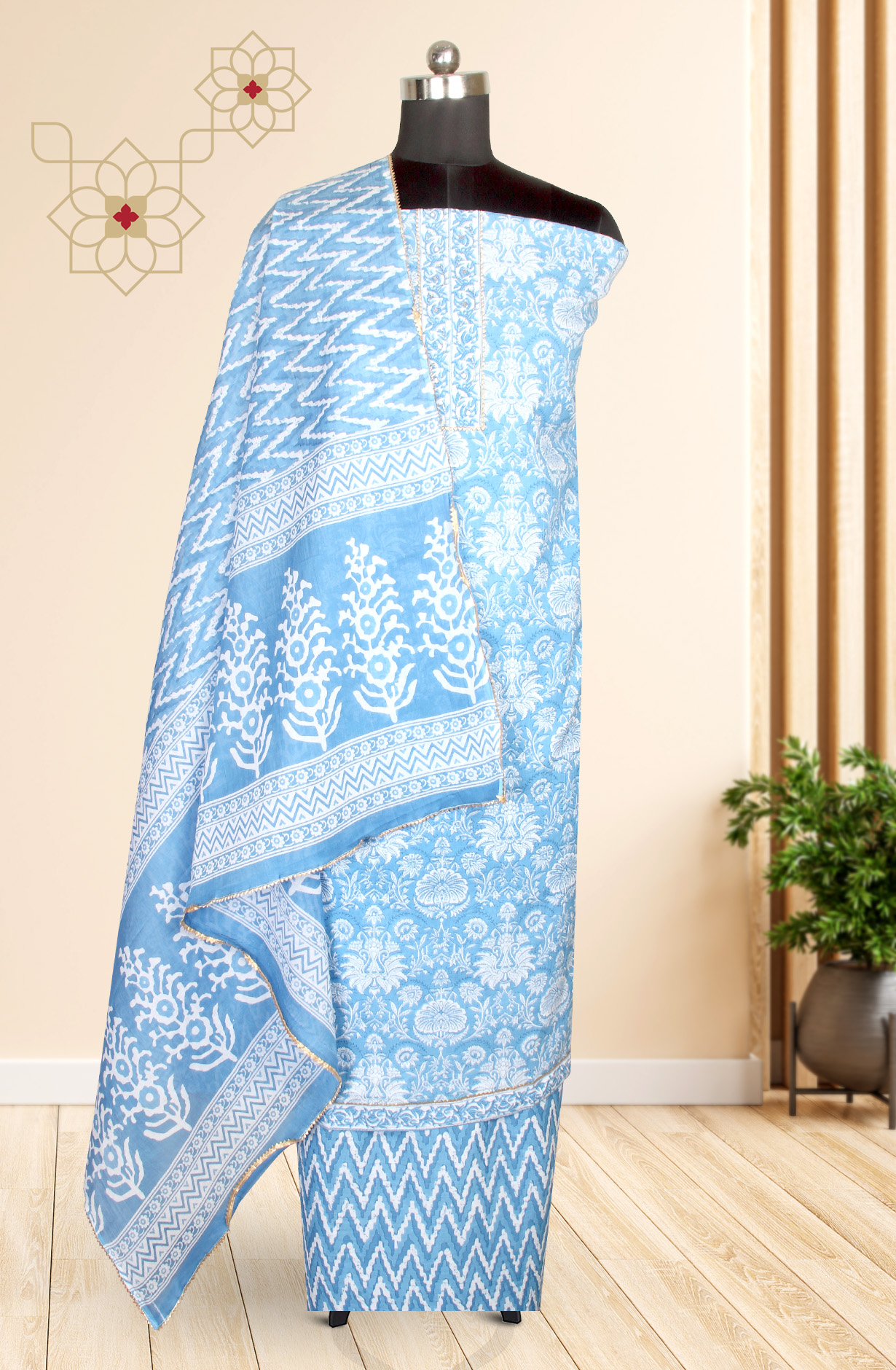 Pastel Blue Cotton Printed Salwar Suit - 983-3599-85A