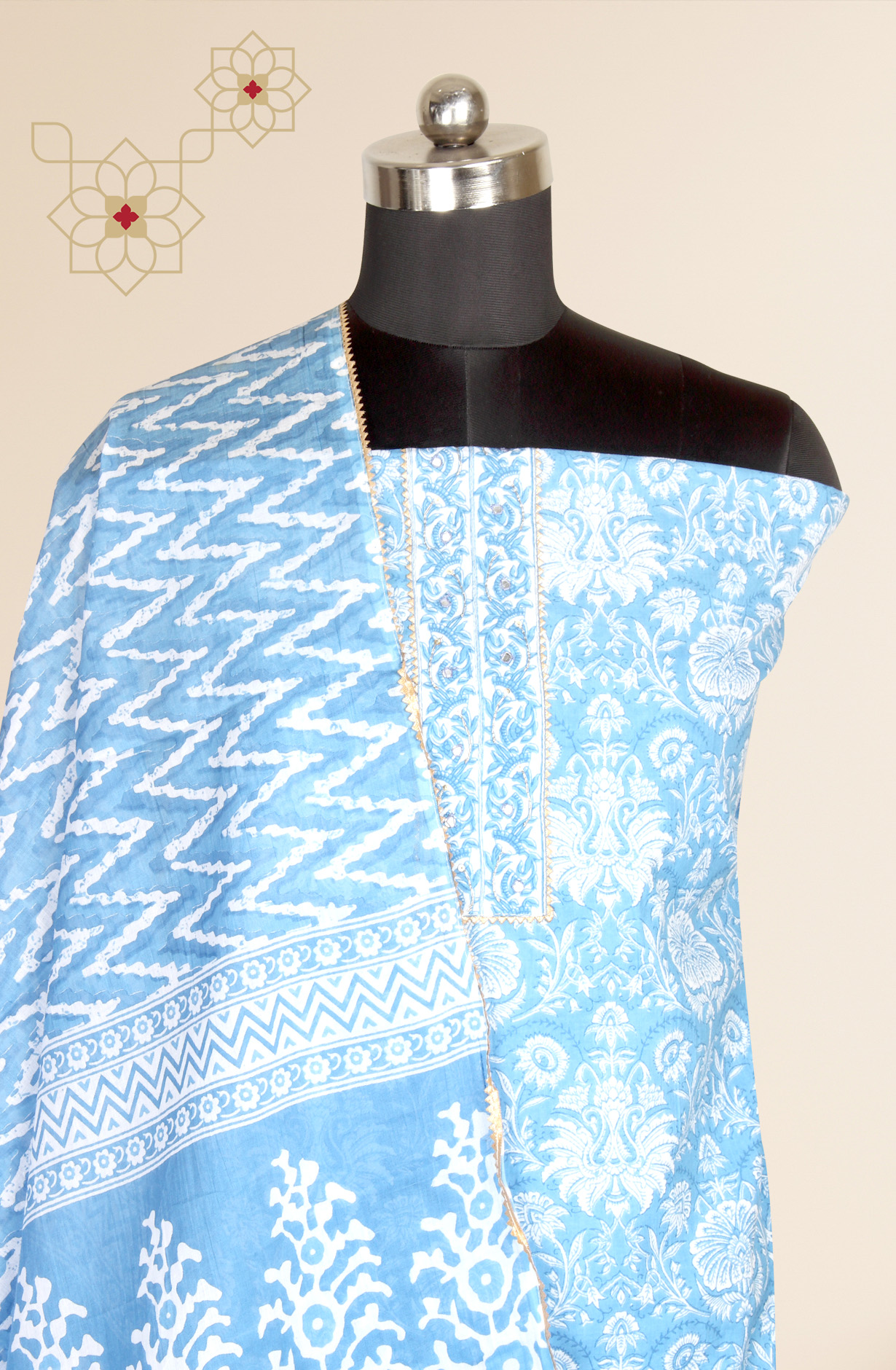 Pastel Blue Cotton Printed Salwar Suit - 983-3599-85A