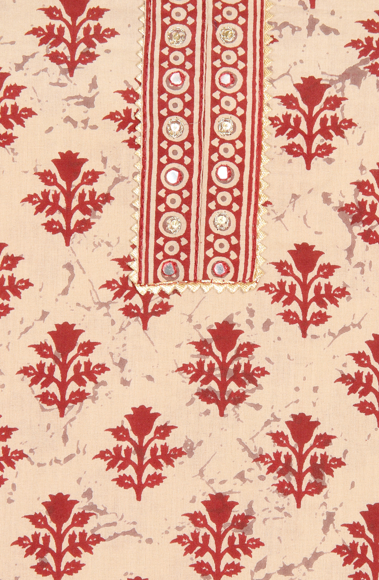 Beige and Maroon Cotton Printed Salwar Suit-sets - 983-3599-85B