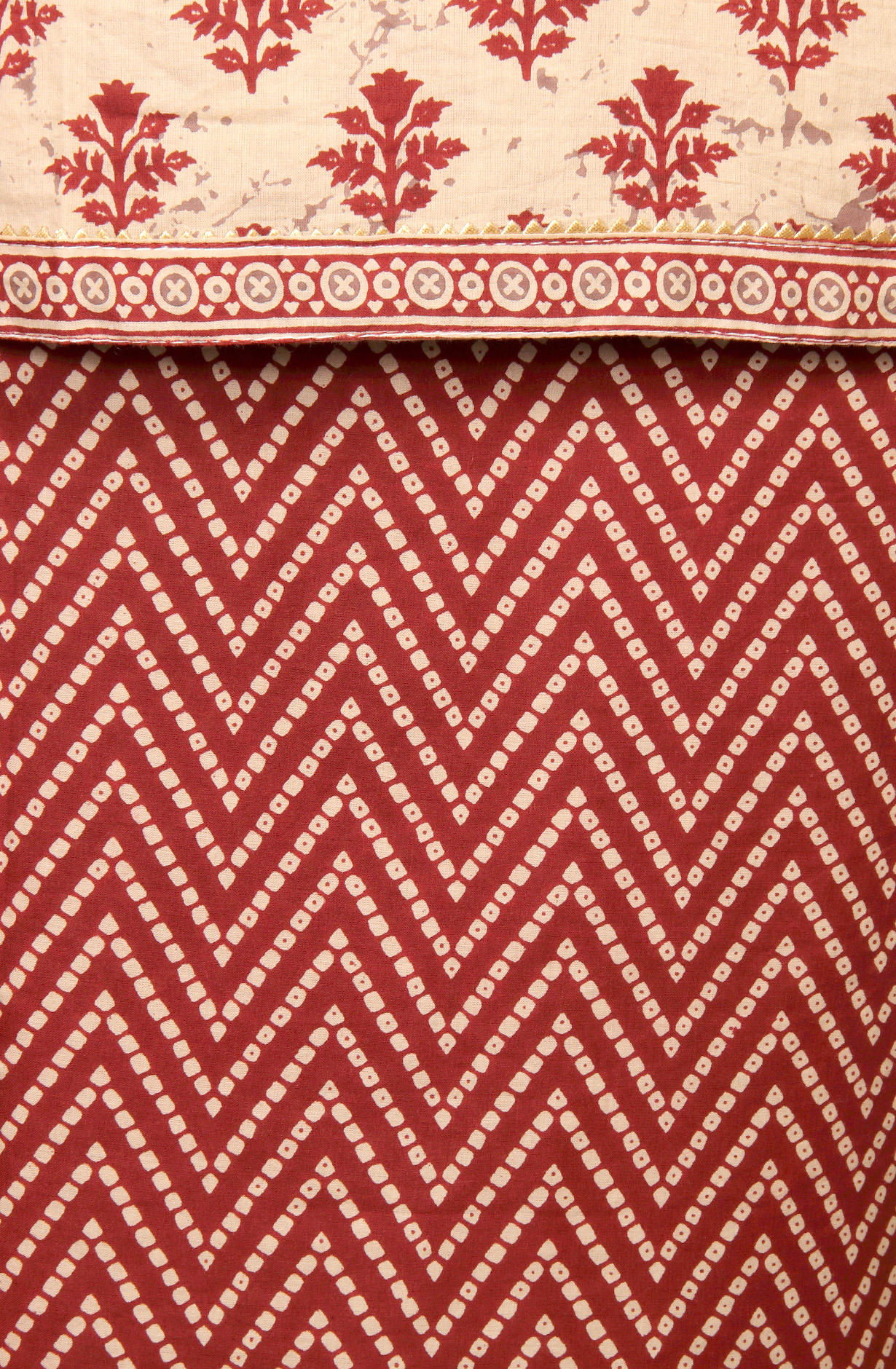 Beige and Maroon Cotton Printed Salwar Suit-sets - 983-3599-85B