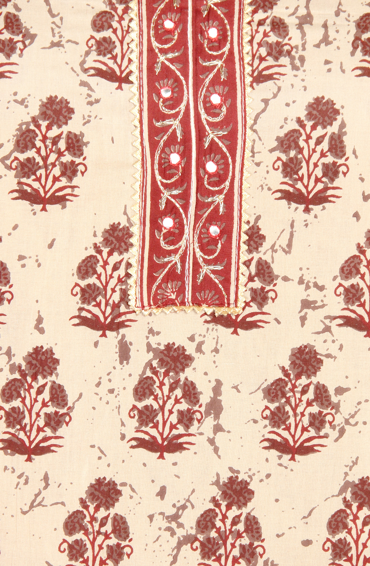 Beige and Maroon Cotton Printed Salwar Suit-sets - 983-3599-86B