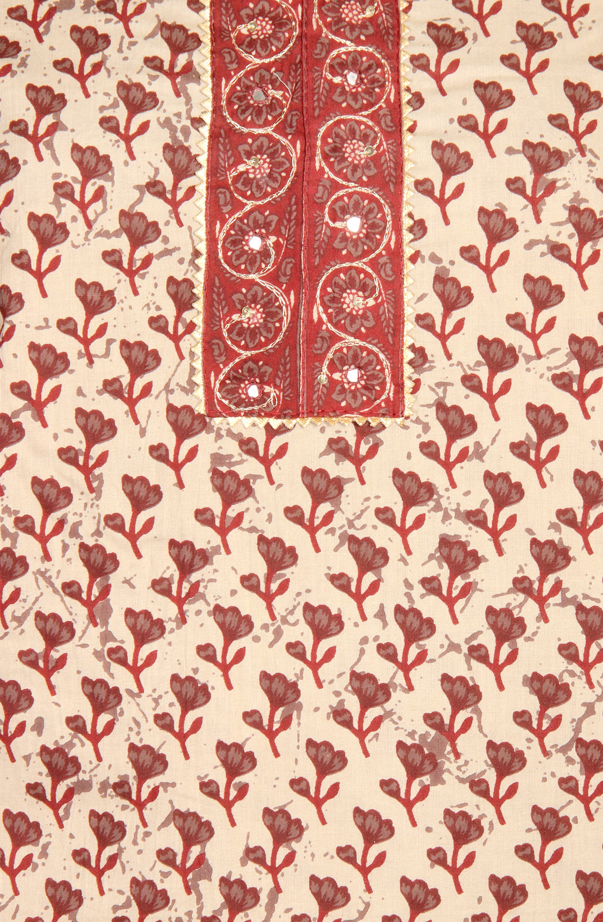 Beige and Maroon Cotton Printed Salwar Kameez - 983-3599-87B