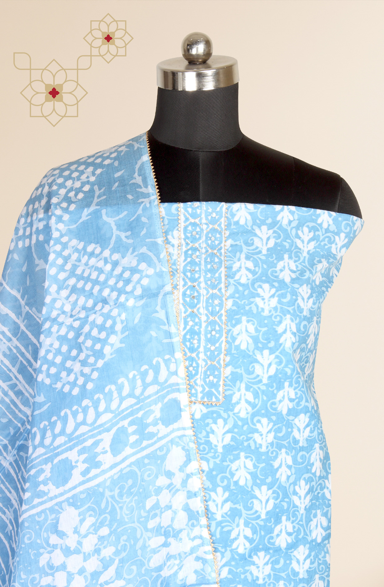 Pastel Blue Cotton Printed Gota Patti Work Salwar Suit - 983-3599-88A