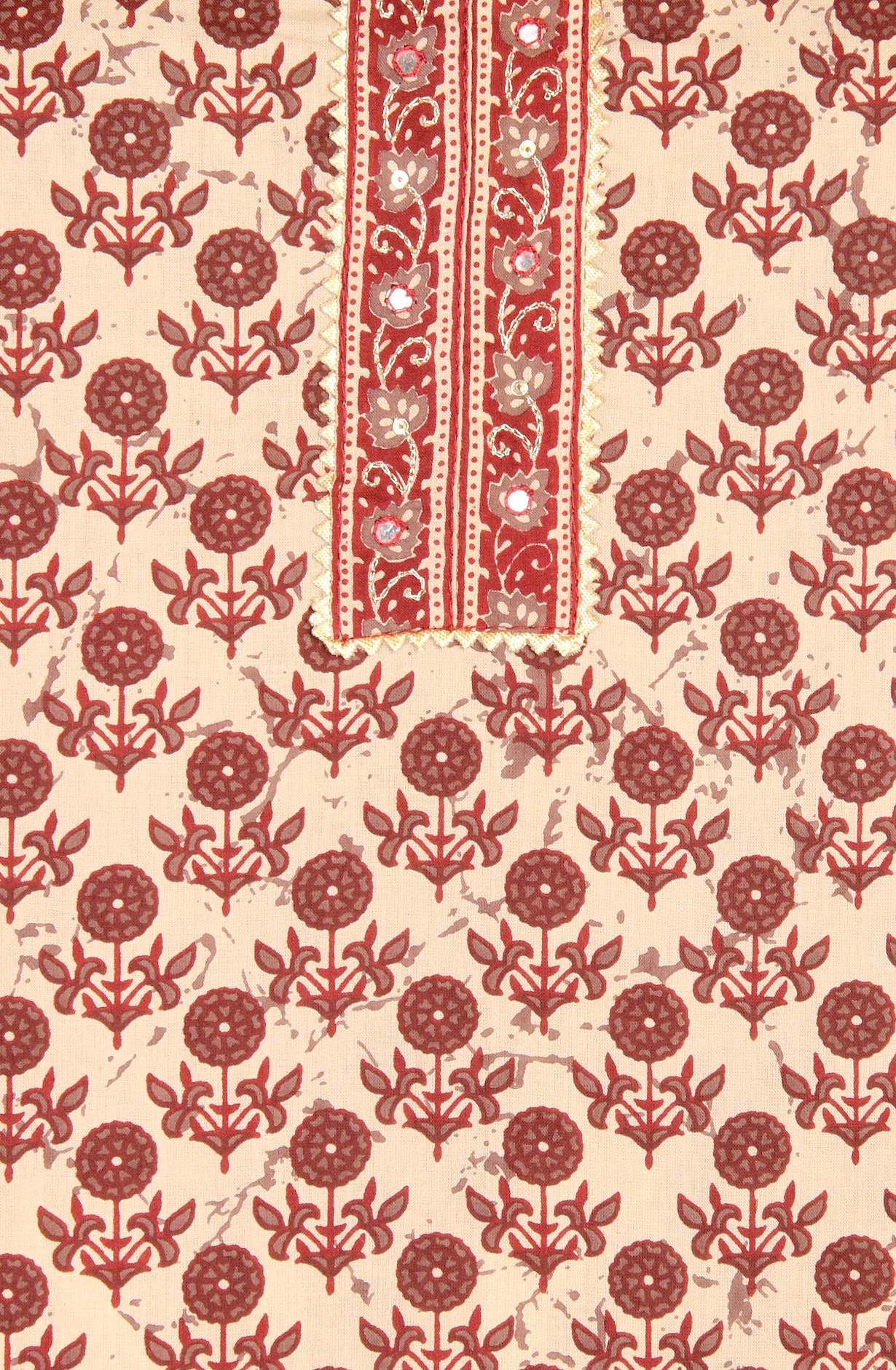 Beige and Maroon Cotton Print Salwar Suit - 983-3599-88B