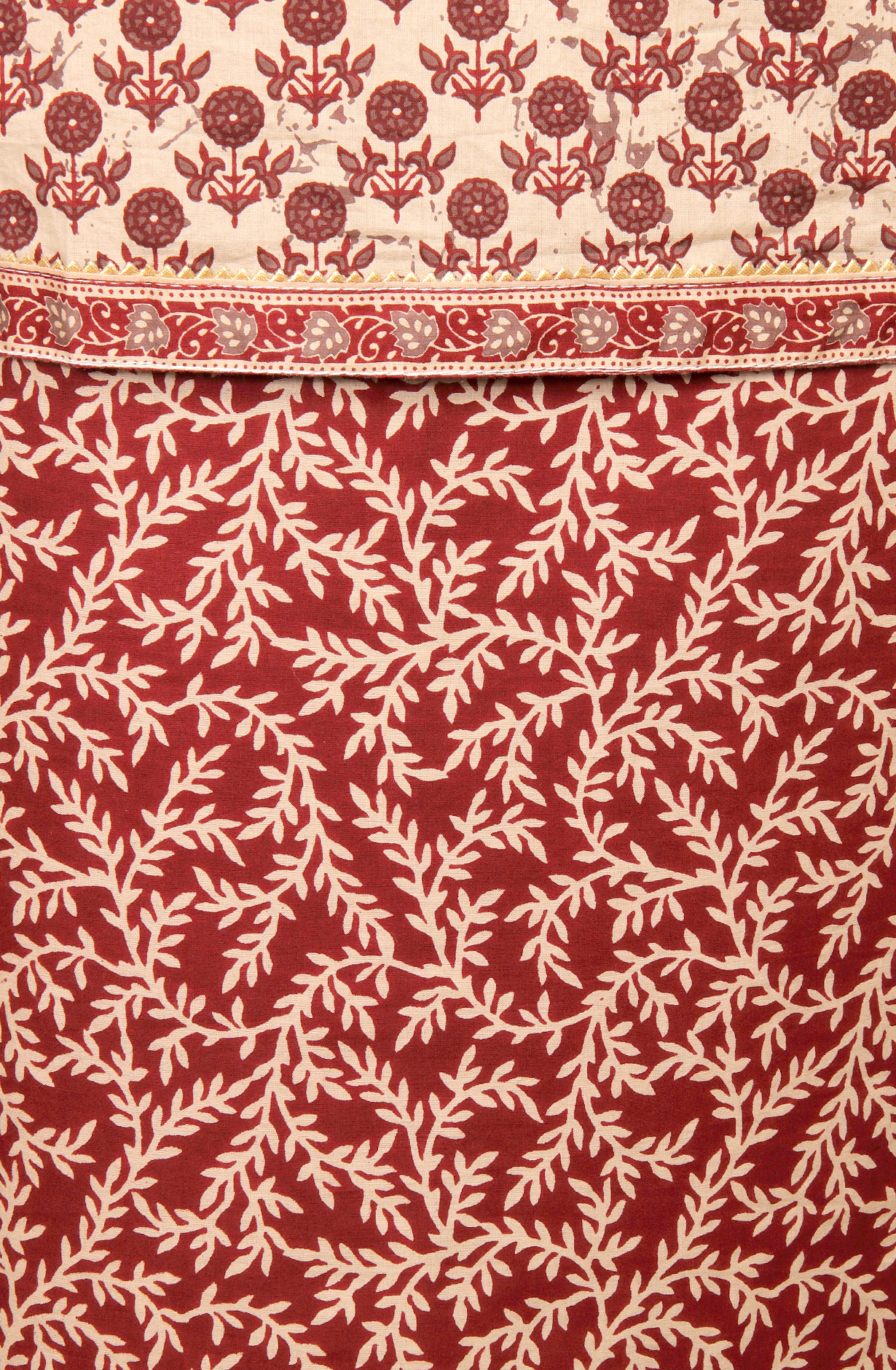 Beige and Maroon Cotton Print Salwar Suit - 983-3599-88B