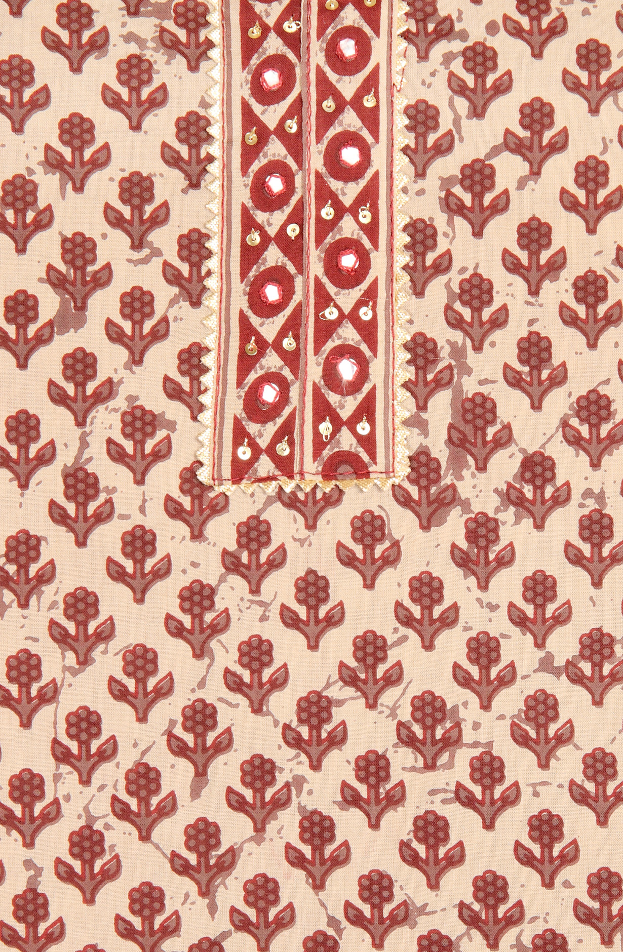 Beige and Maroon Cotton Print Salwar Kameez - 983-3599-89B