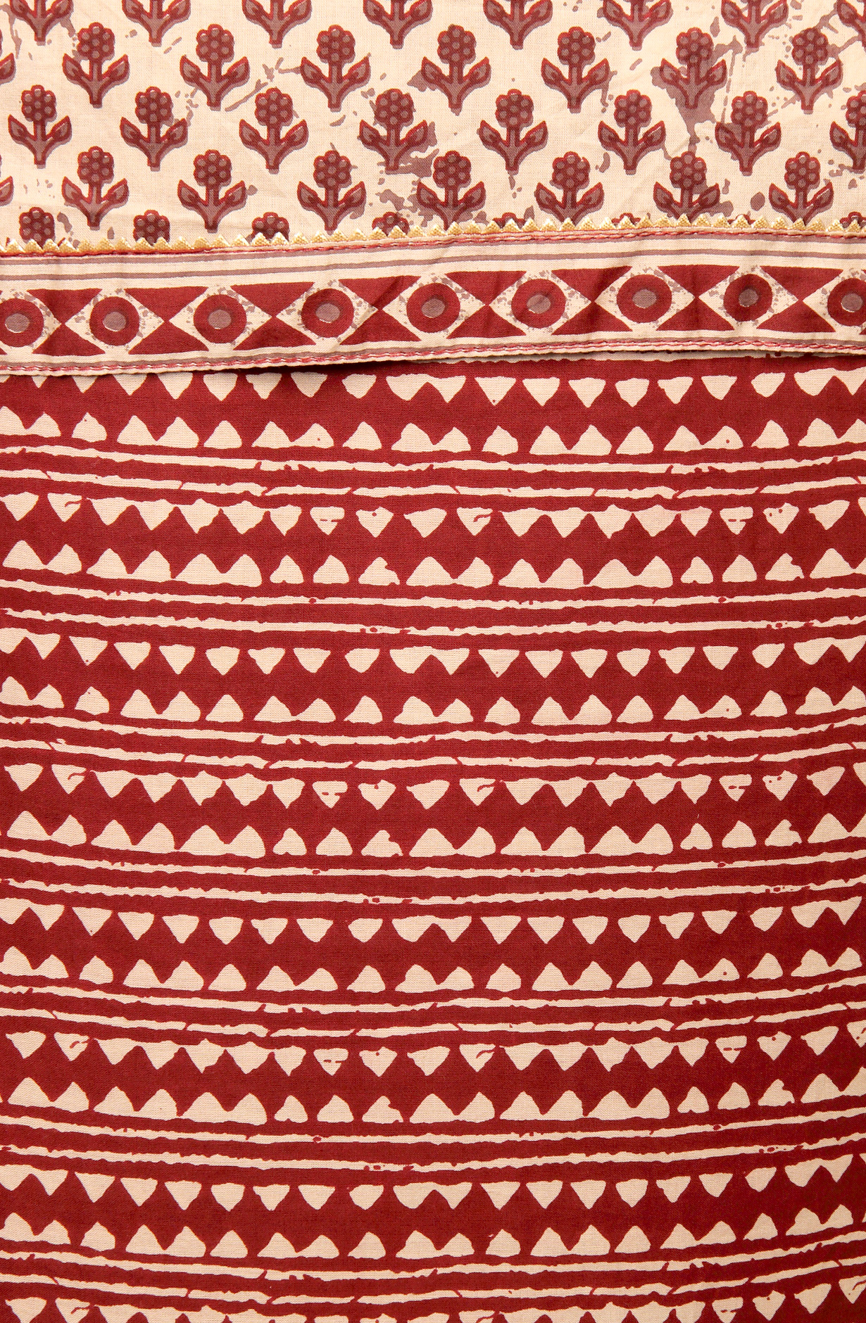 Beige and Maroon Cotton Print Salwar Kameez - 983-3599-89B