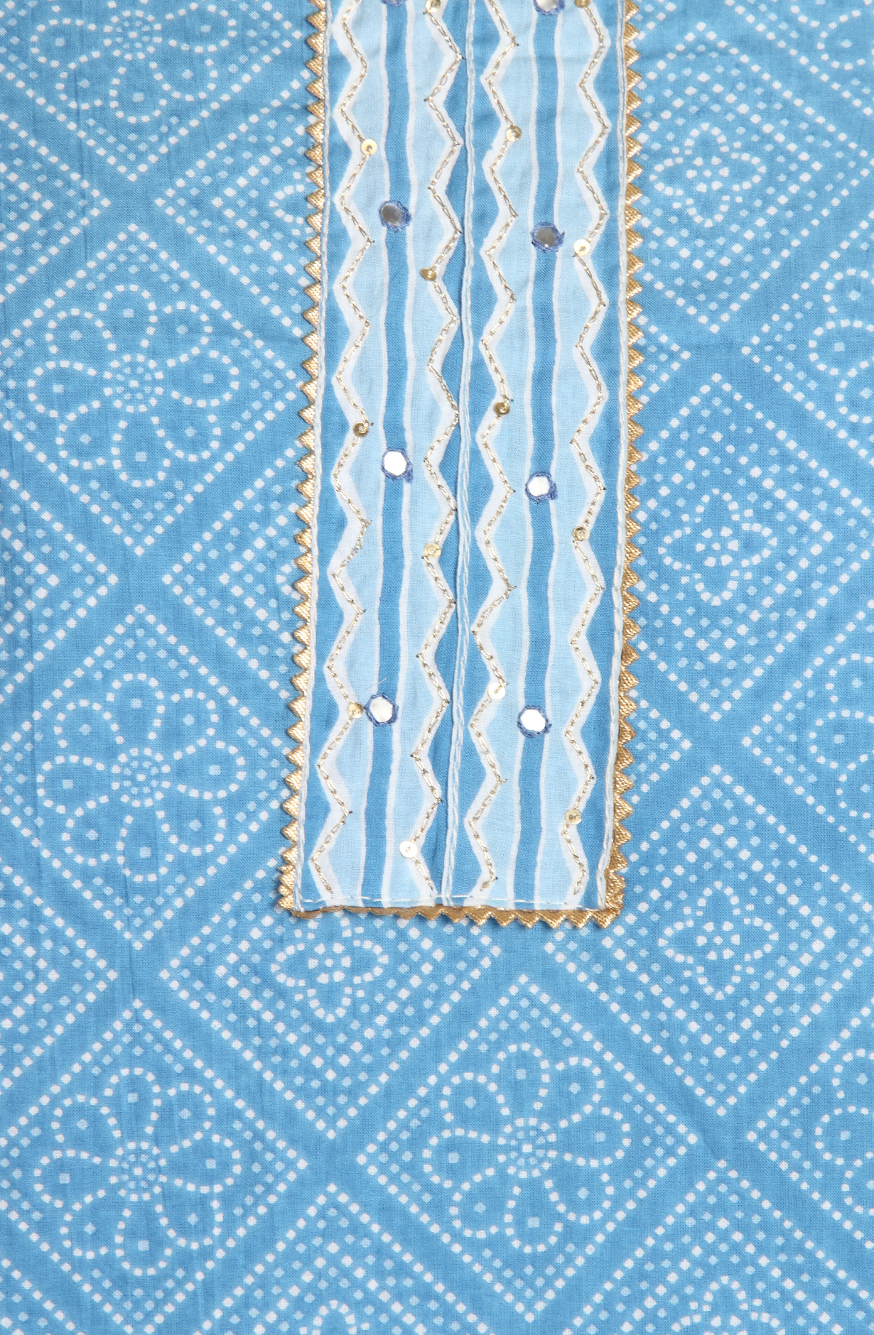 Pastel Blue Cotton Bandhej Print Salwar Suit with Dupatta - 983-3599-91A