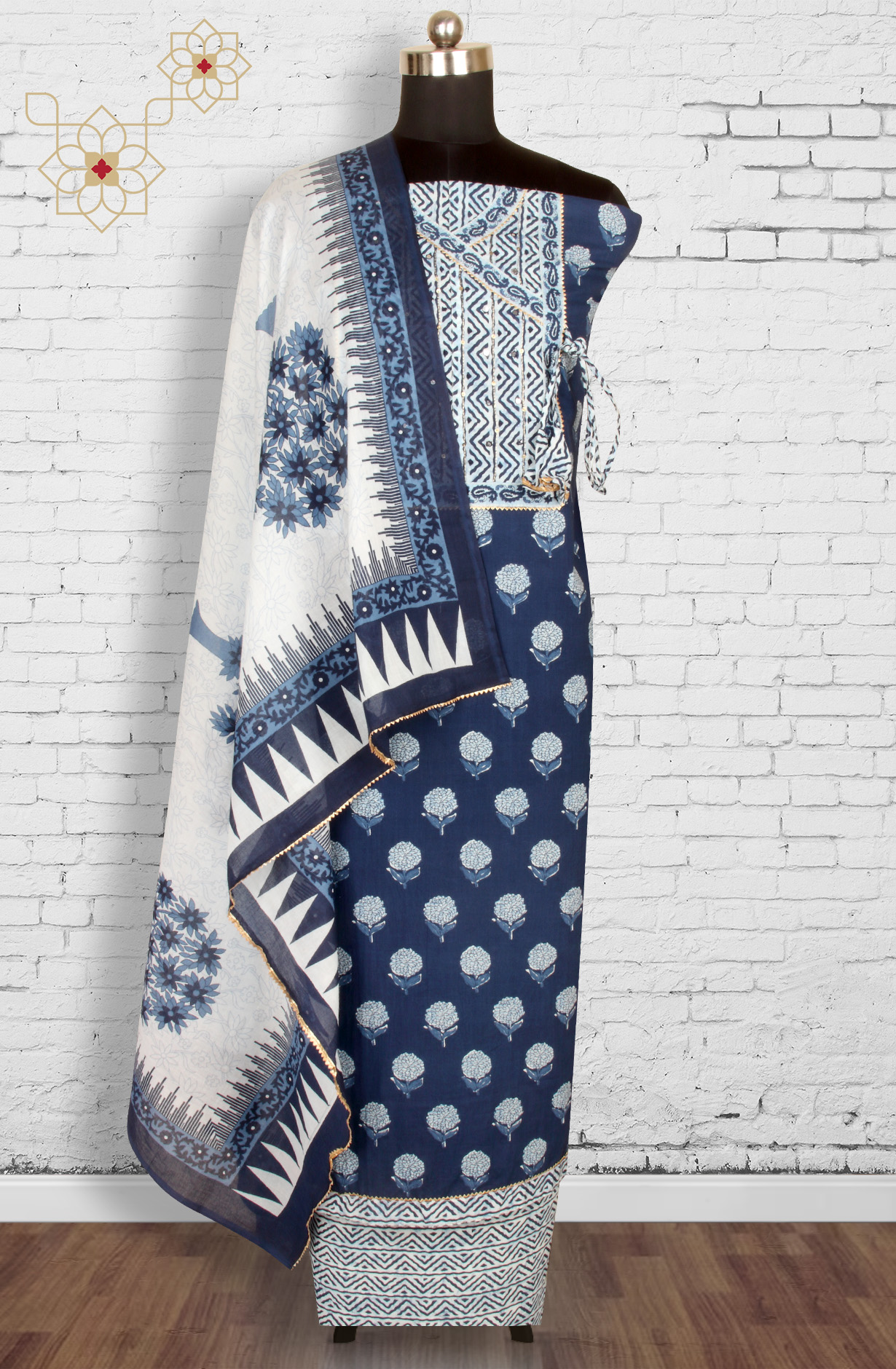 Indigo Blue Cotton Print Salwar Kameez - 983-3662-1A