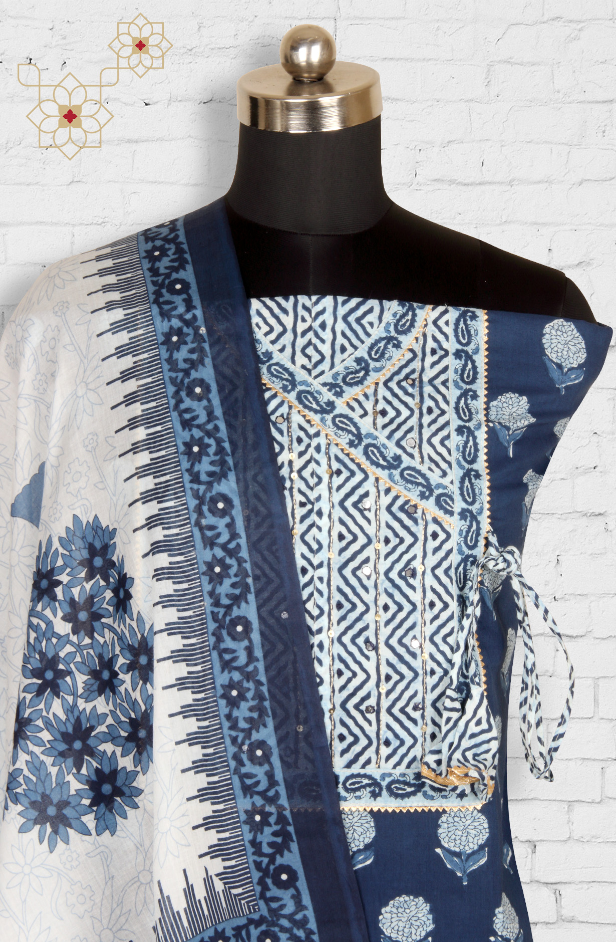 Indigo Blue Cotton Print Salwar Kameez - 983-3662-1A