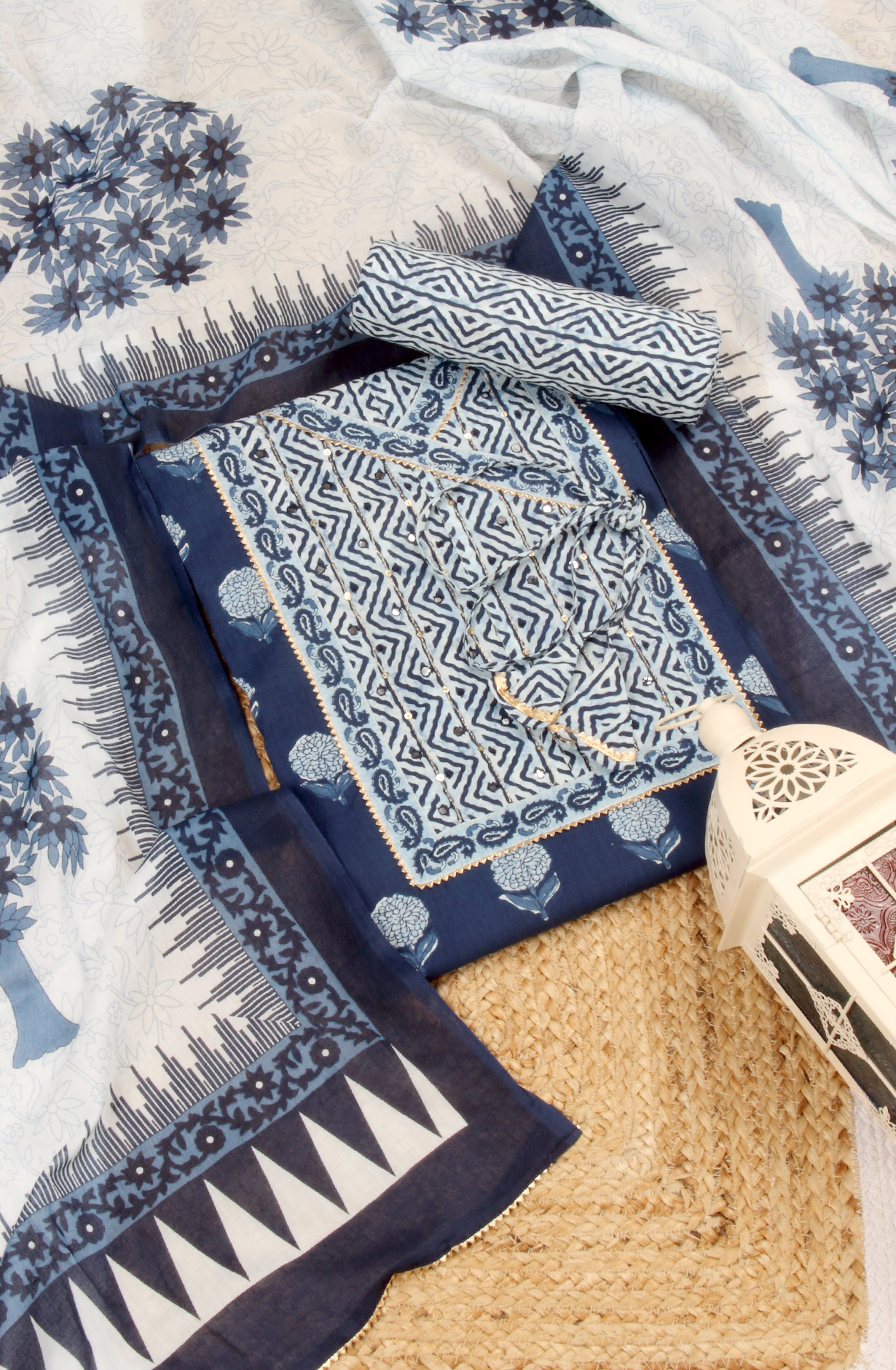 Indigo Blue Cotton Print Salwar Kameez - 983-3662-1A