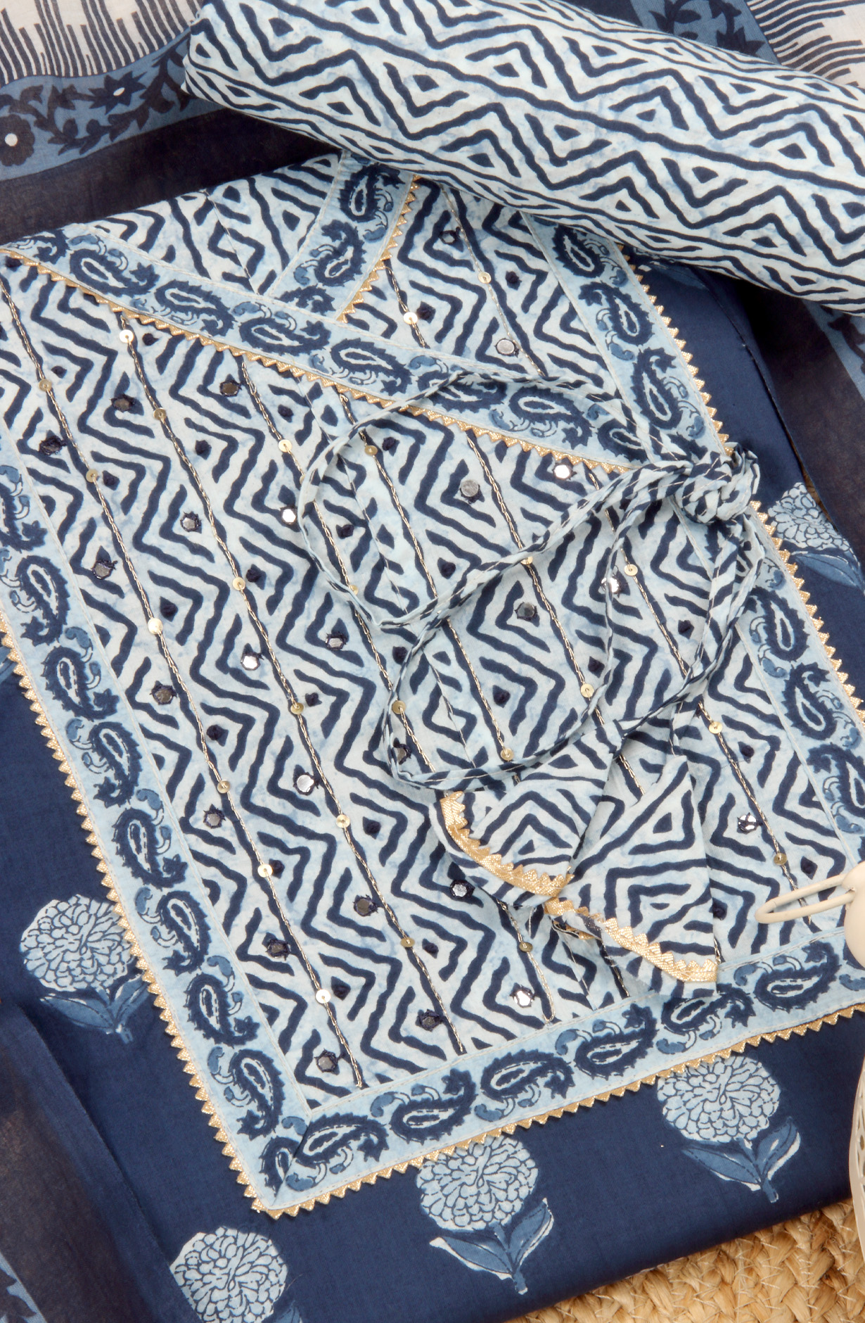 Indigo Blue Cotton Print Salwar Kameez - 983-3662-1A