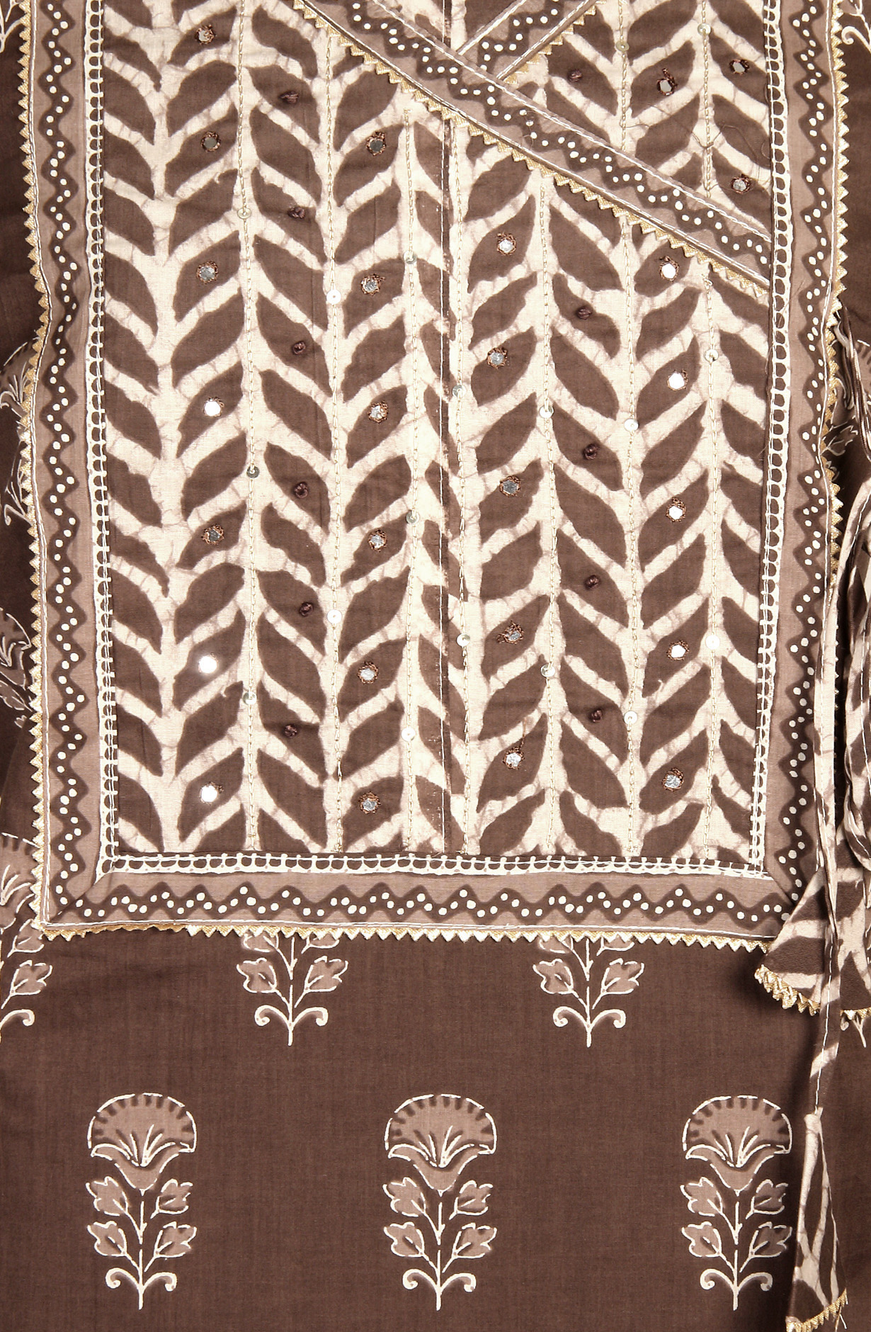 Coffee Printed Unstitched Cotton Dress Material - 983-3662-1B