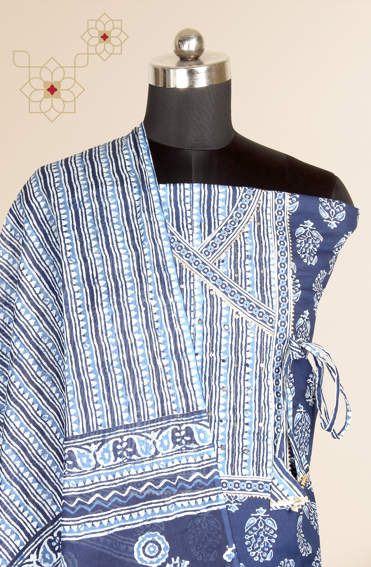 Blue Printed Unstitched Cotton Dress Material - 983-3662-2A